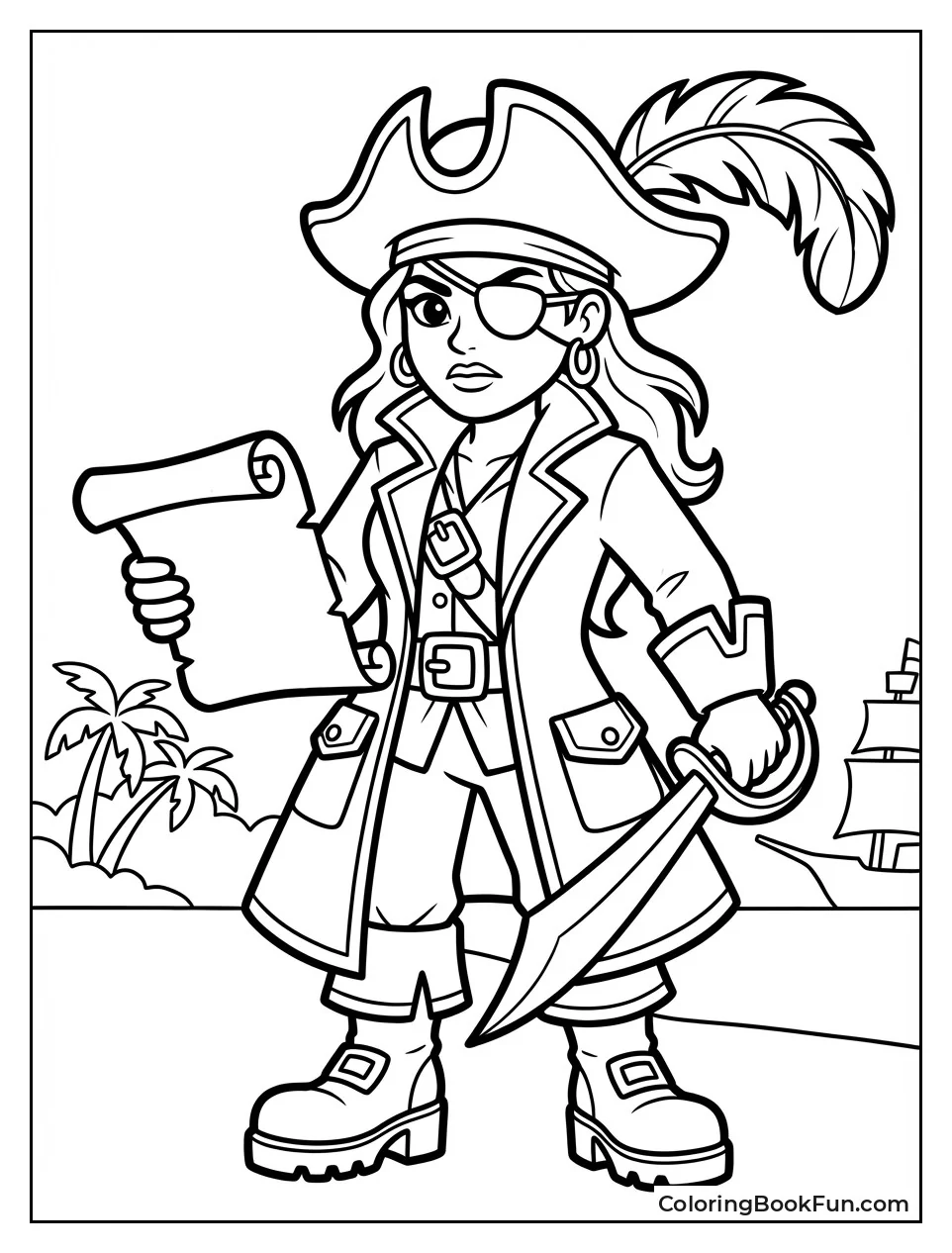 Female Captain Holds Map Sword