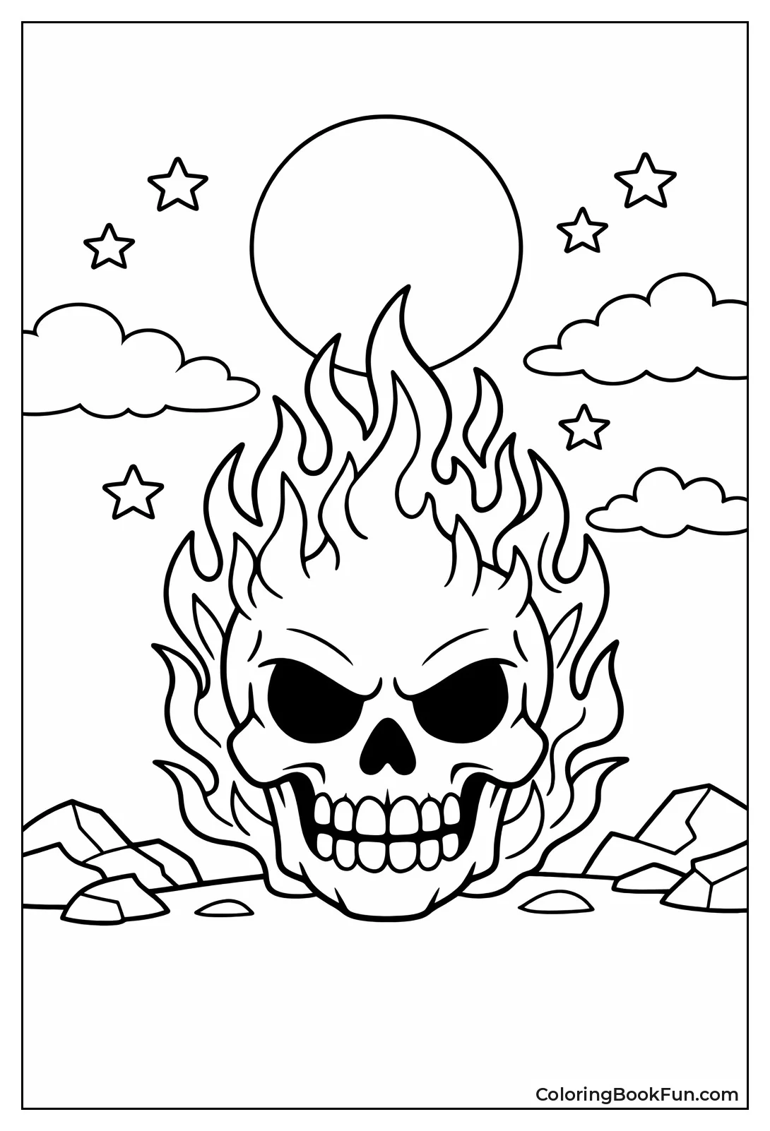 Flaming Skull under Full Moon