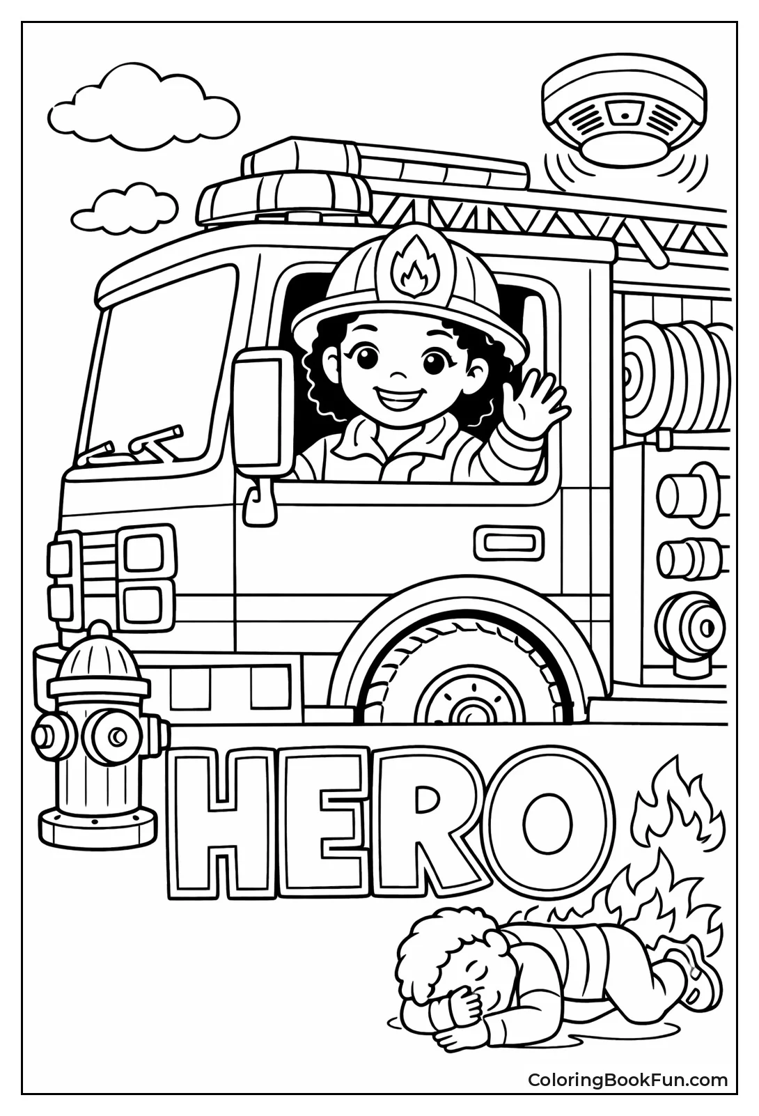 Girl Firefighter Waves Truck