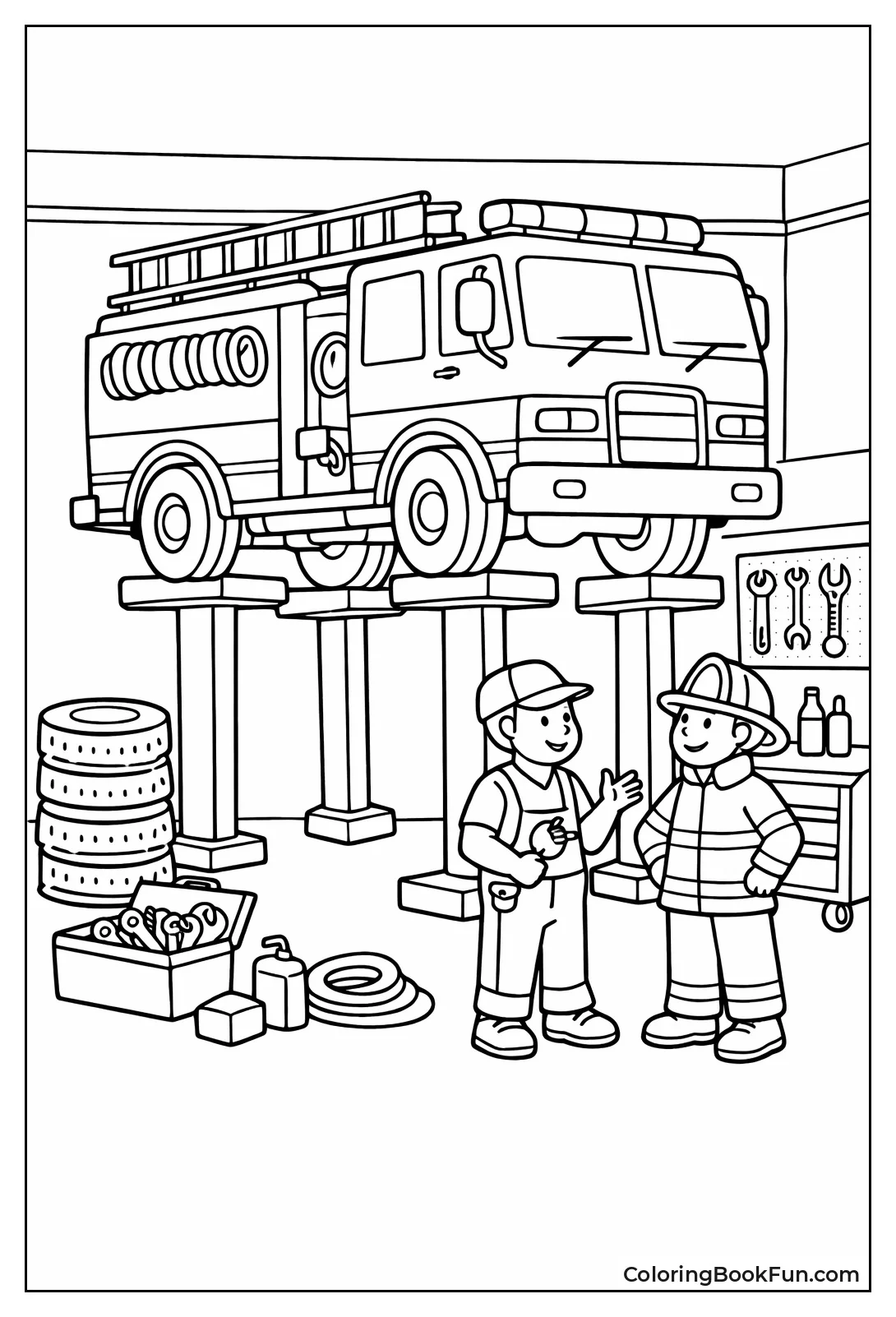 Mechanics Repair Truck in Garage