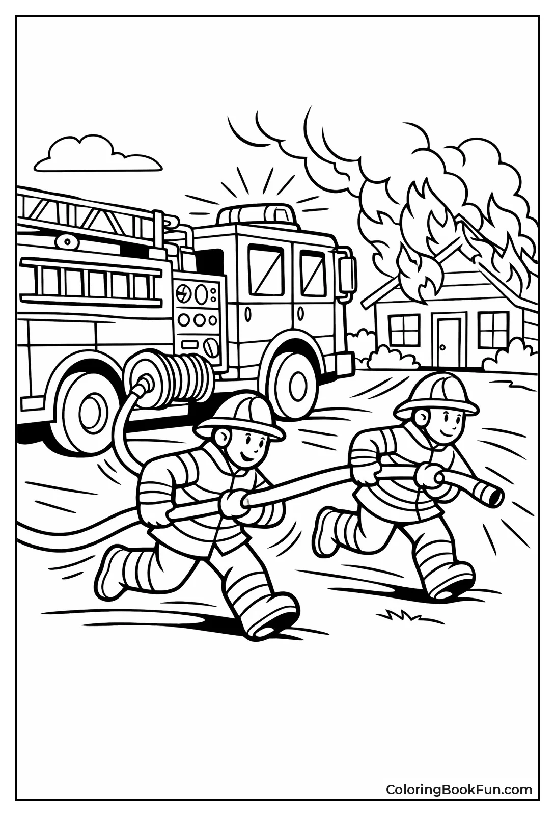 Firefighters Pull Hose to Fire