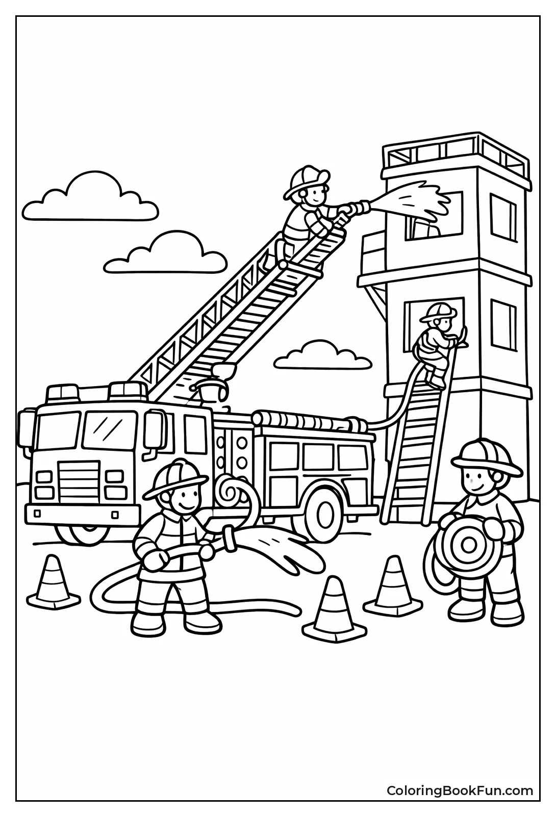 Firefighters Drill at Training Tower