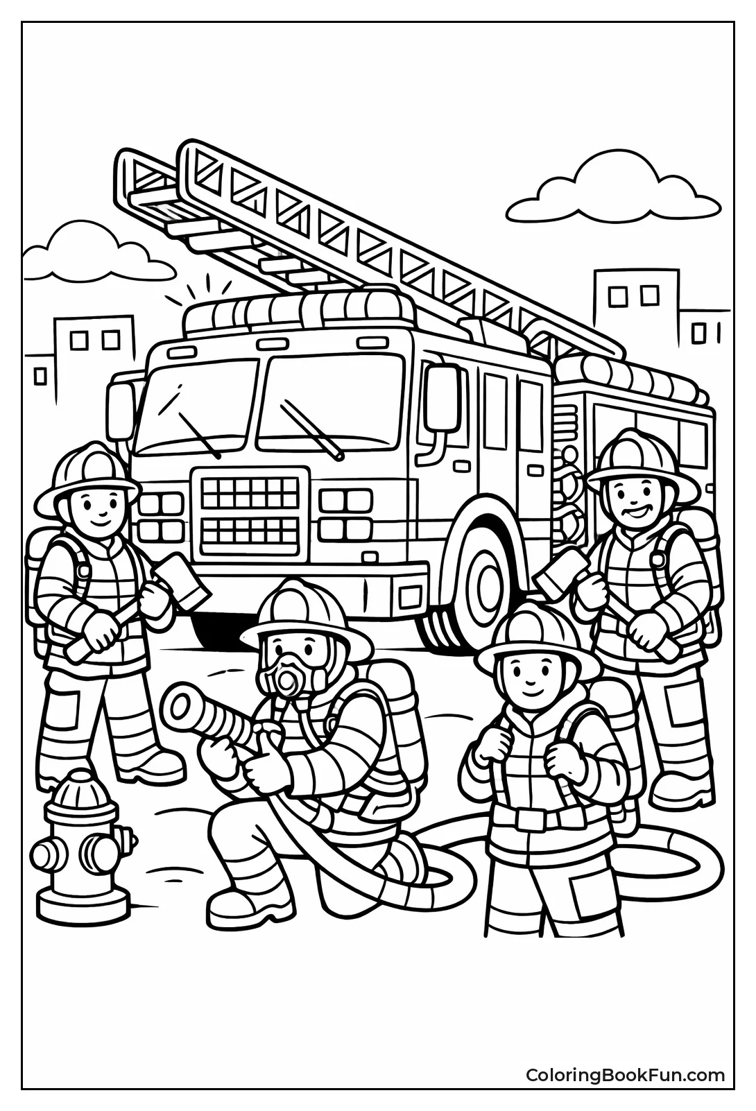 Team Readies by Fire Truck