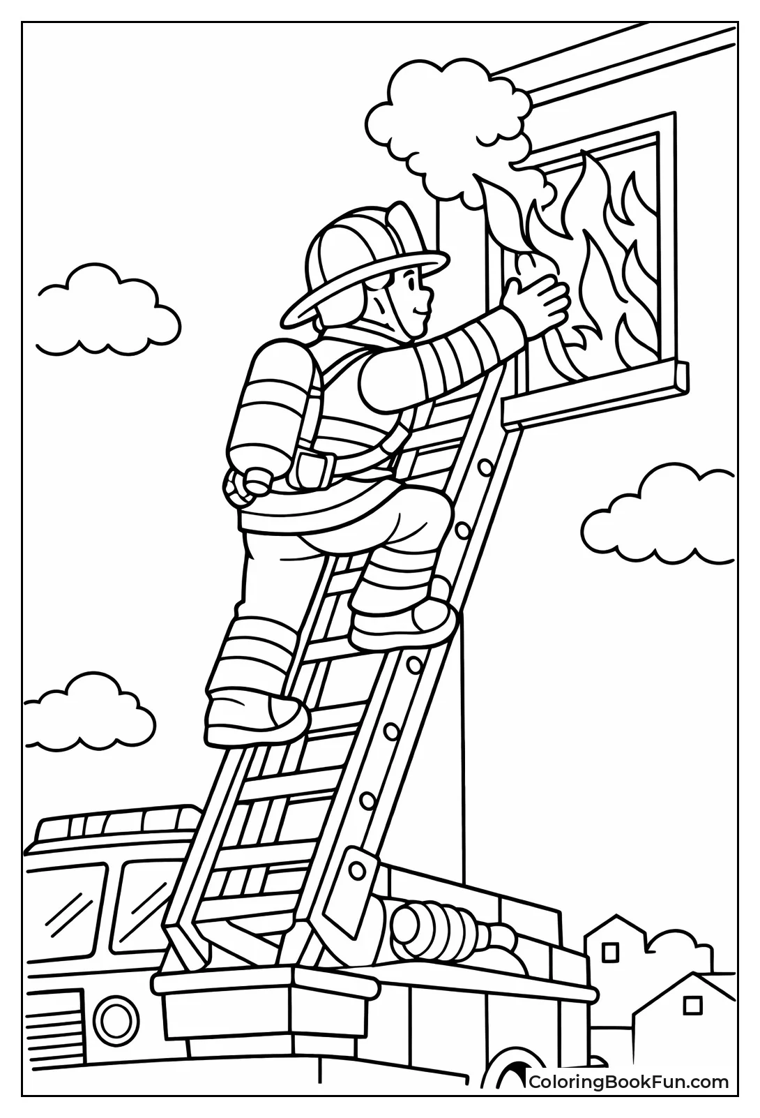 Fireman Climbing Rescue Ladder