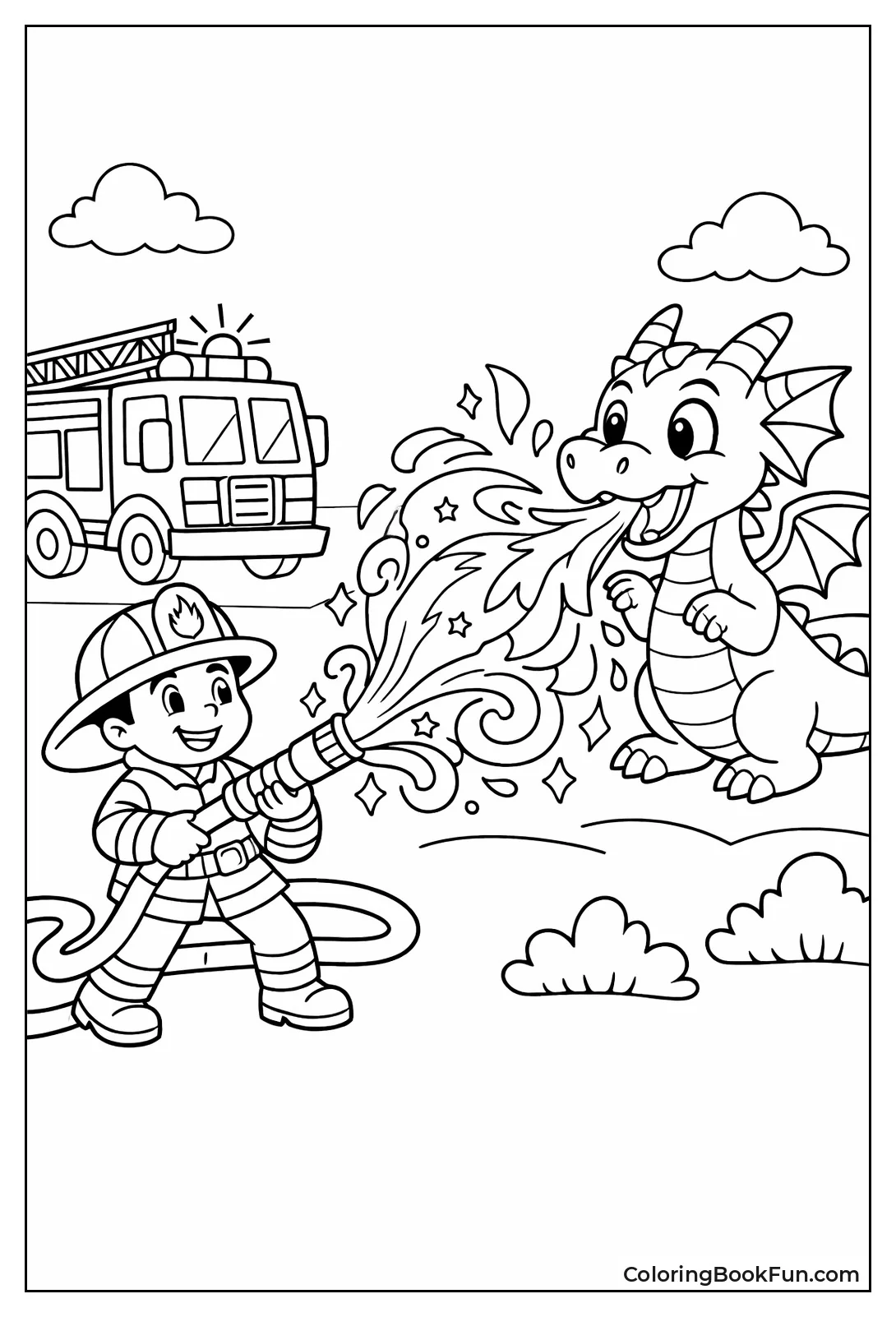Fireman Battling Friendly Dragon