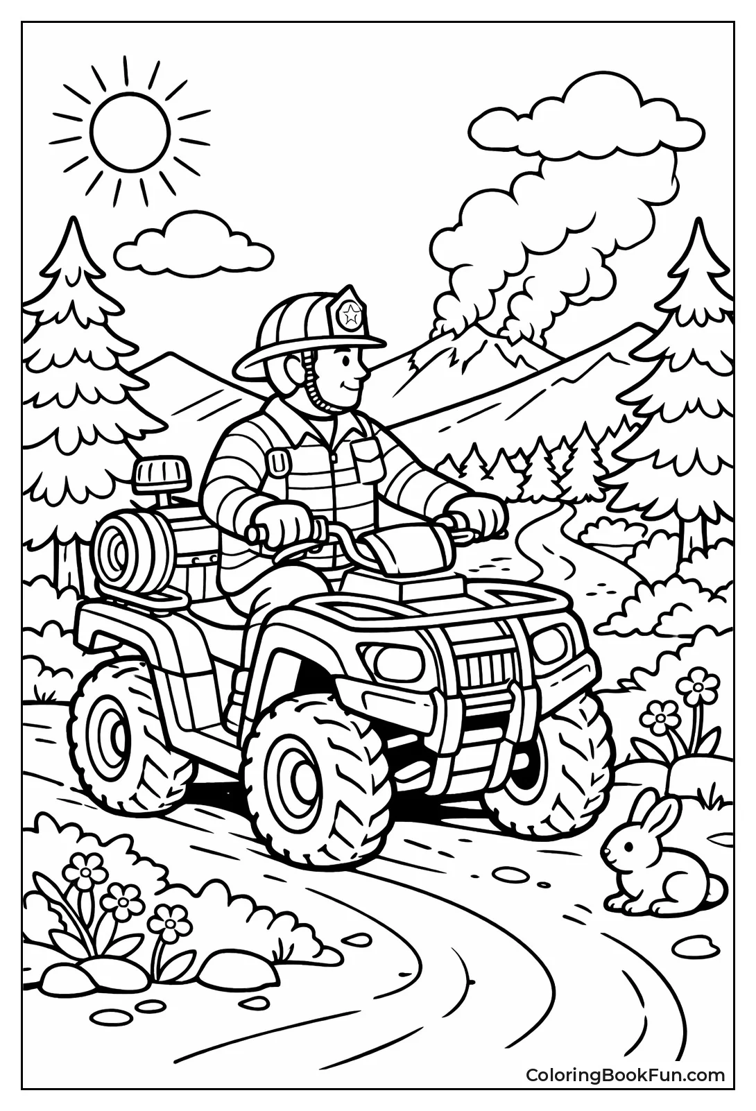 Fireman Patrolling Forest ATV