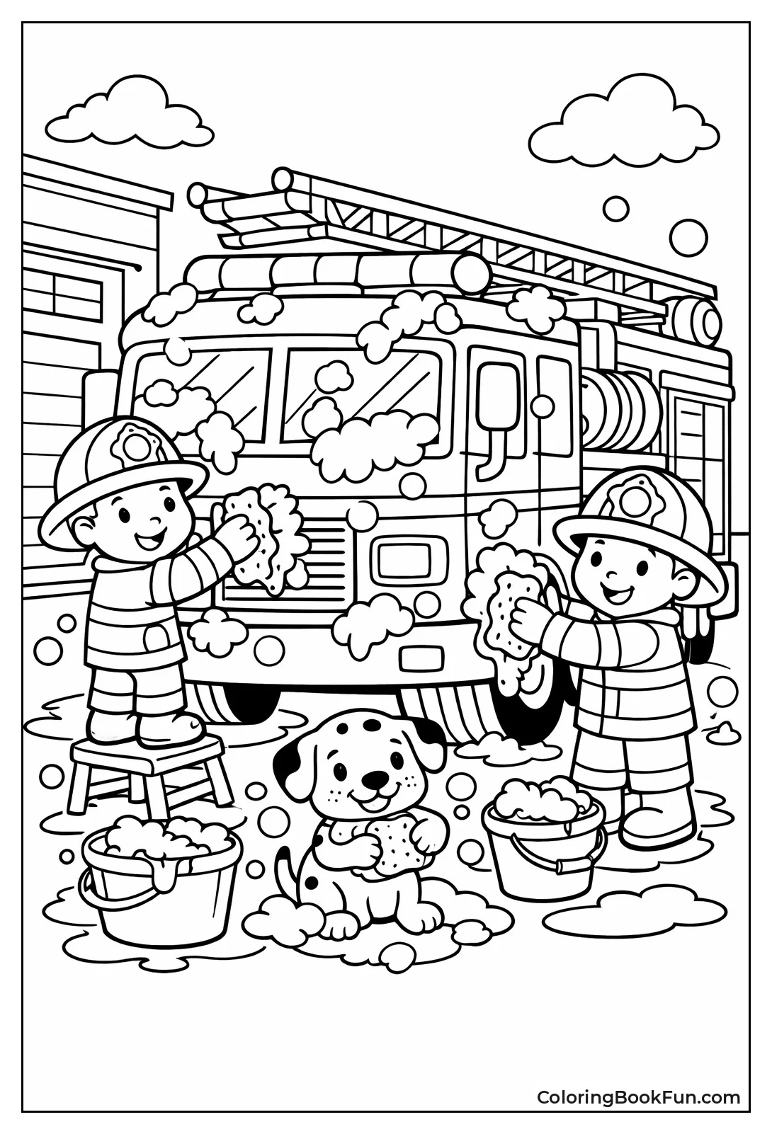 Firemen Washing Bubbly Truck