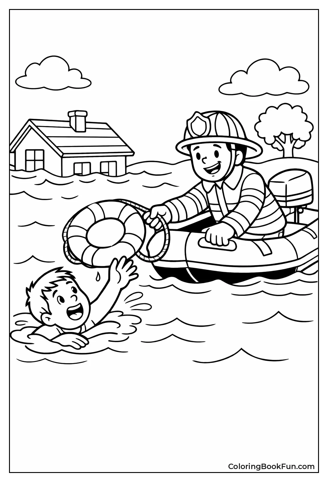 Fireman Rescuing Swimmer Boat