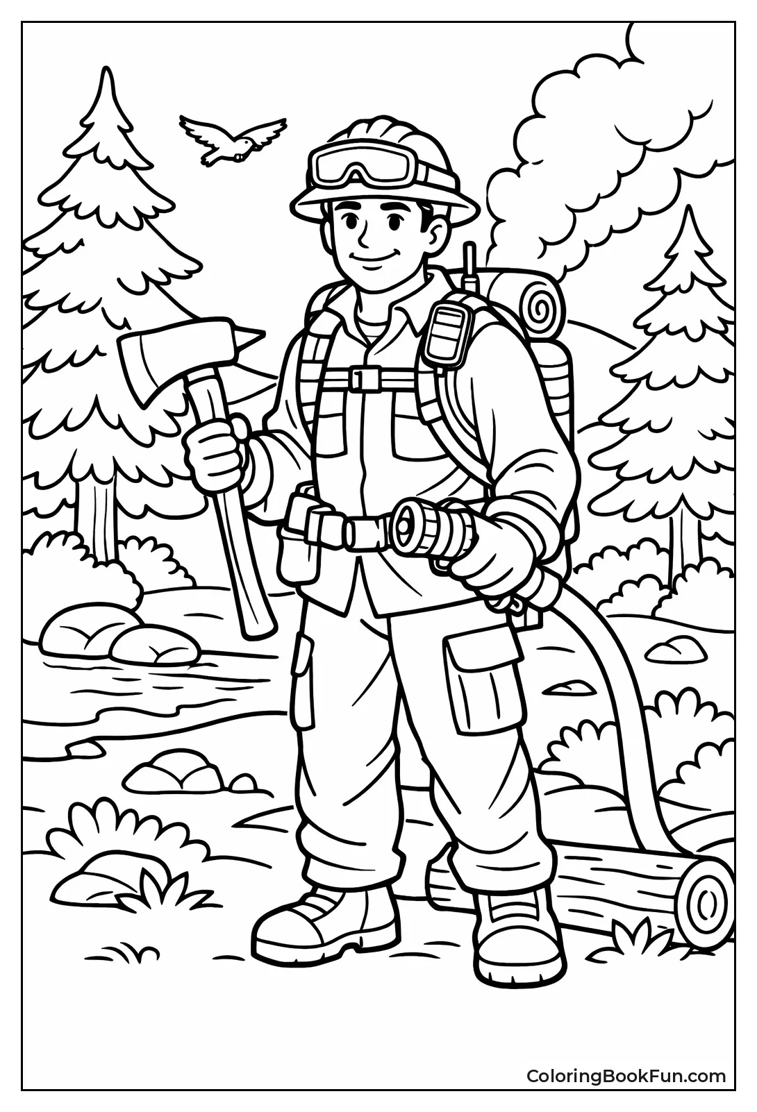 Wildland Firefighter among Trees
