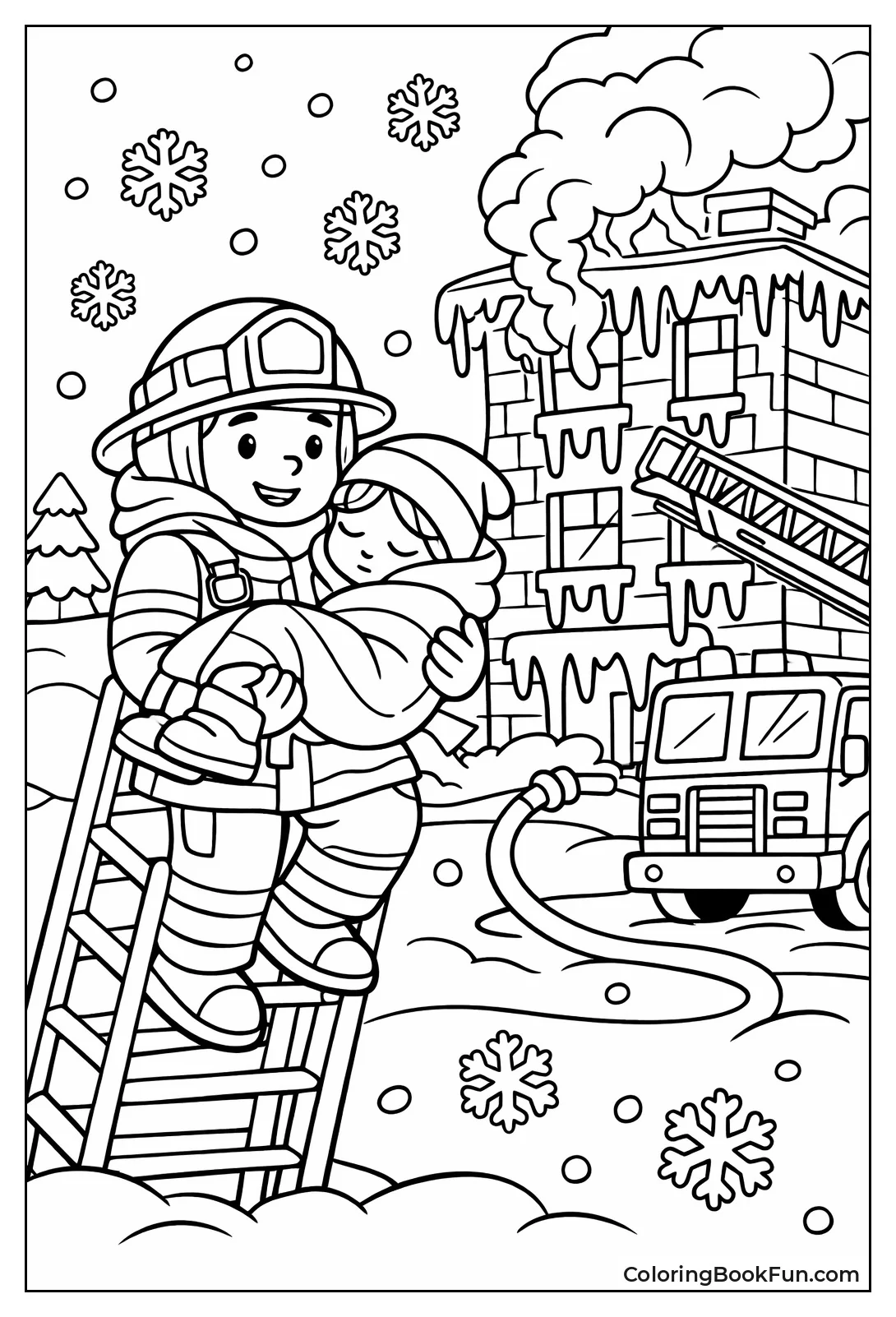 Fireman Rescuing Snow Scene