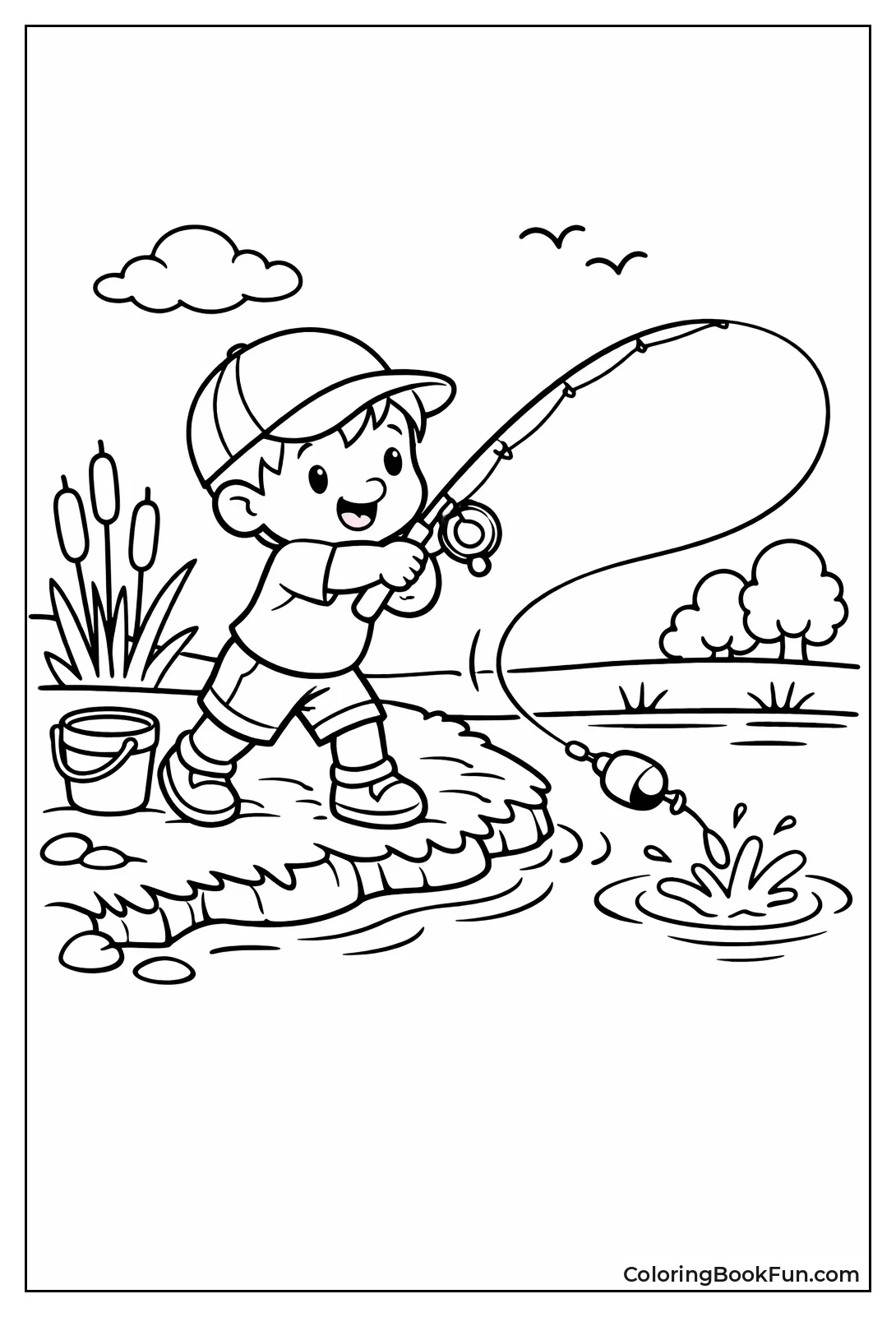 Boy Casts Muddy Bank