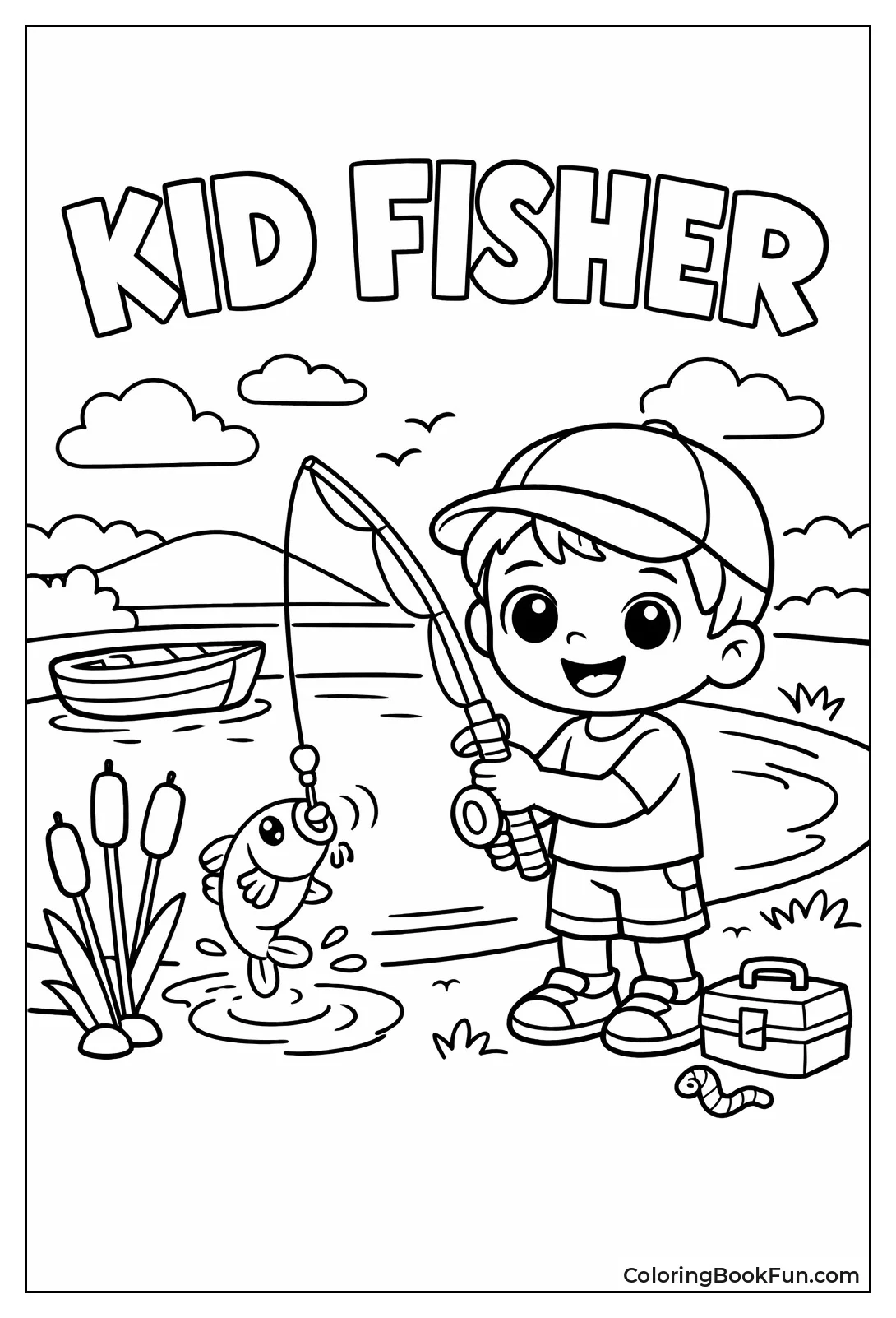 Smiling Kid Fishing at Pond