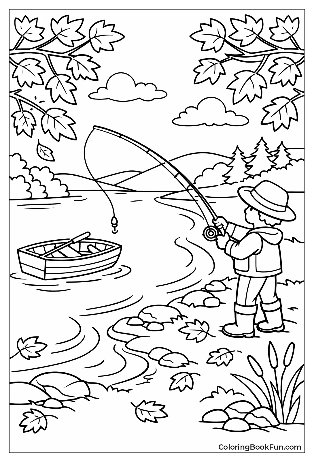 Autumn River Fishing Scene