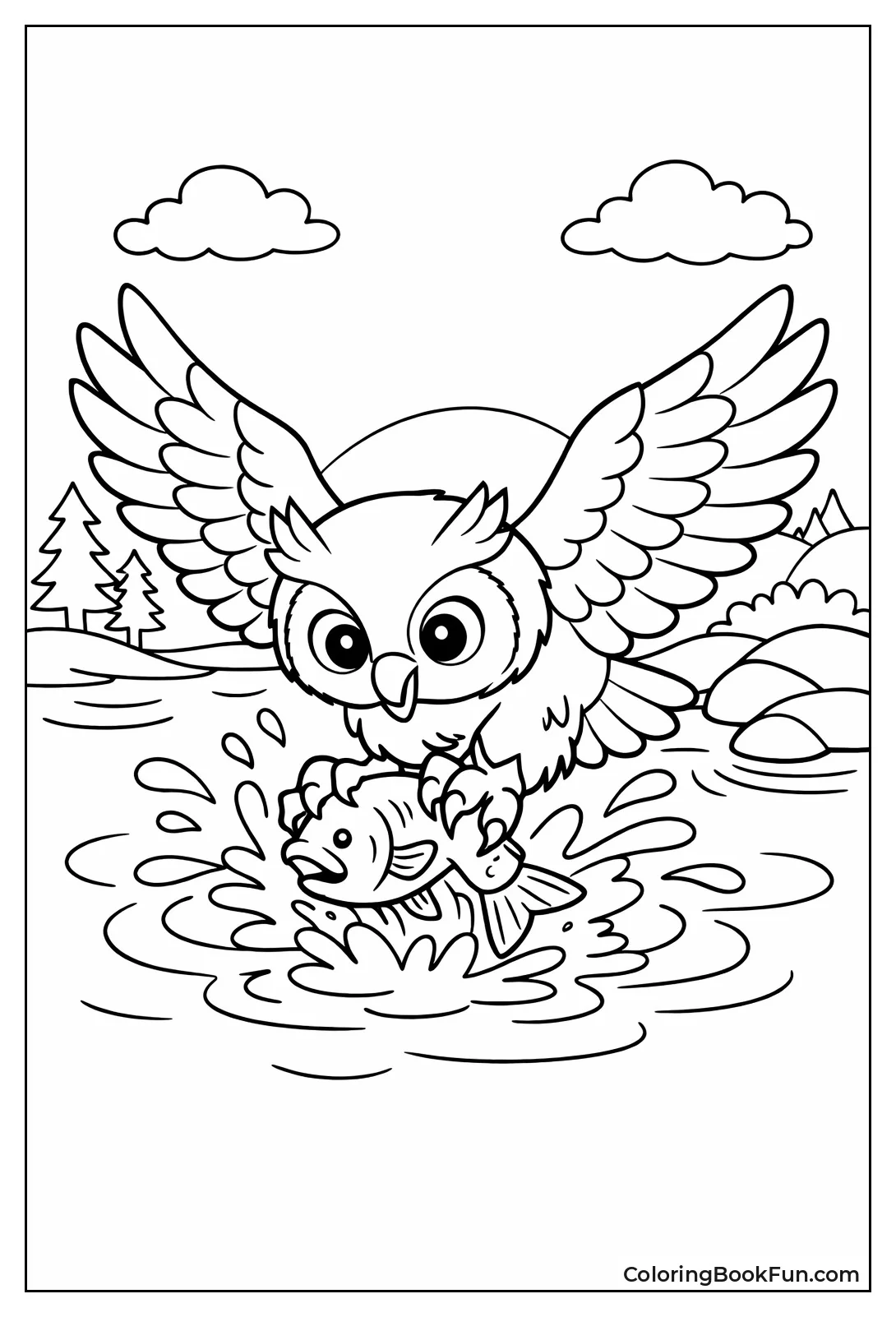 Owl Catches River Fish