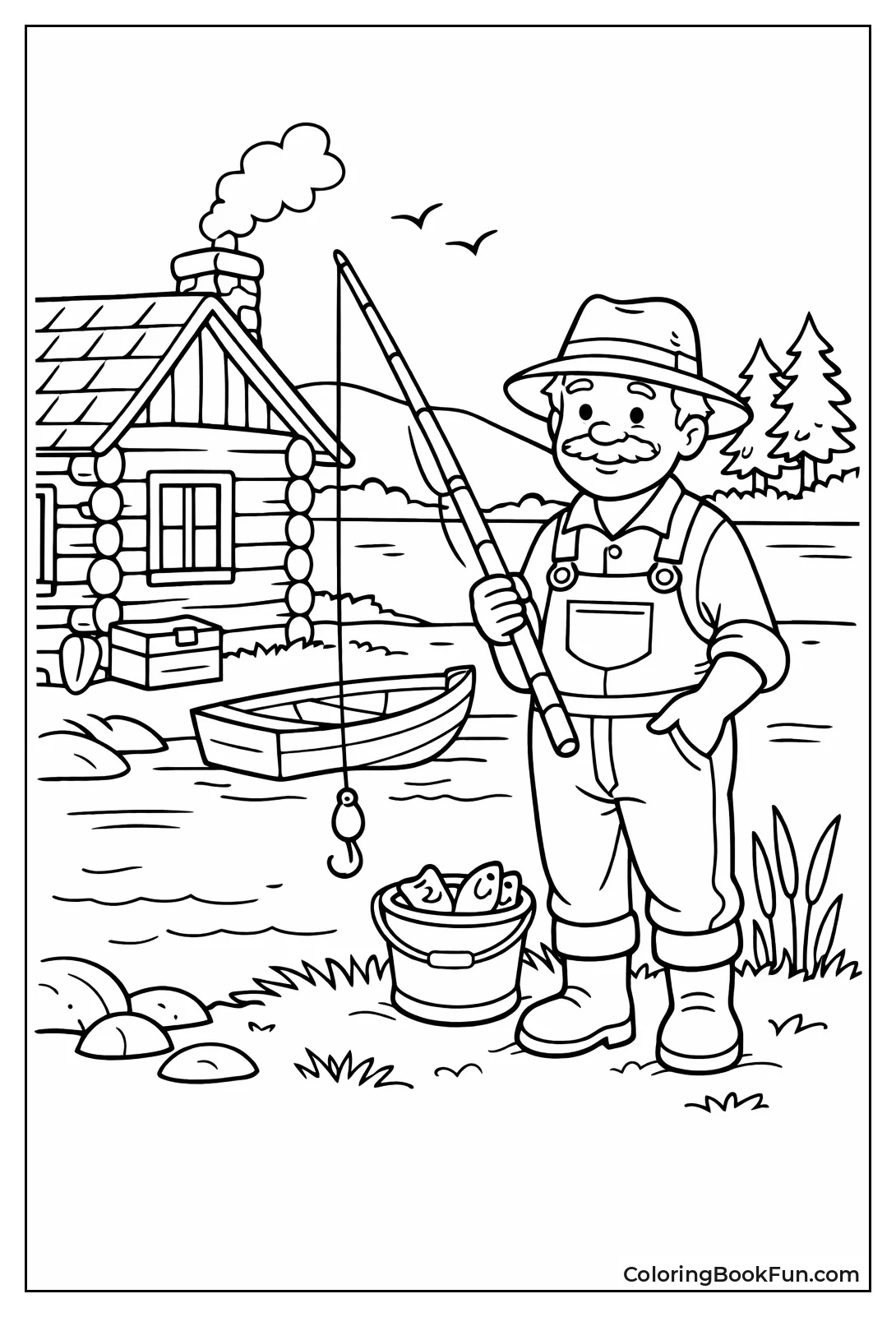 Vintage Fisherman Bamboo Pole