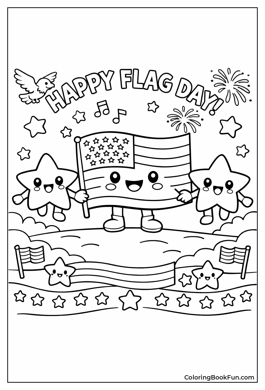 Cute Stars Hold Flag