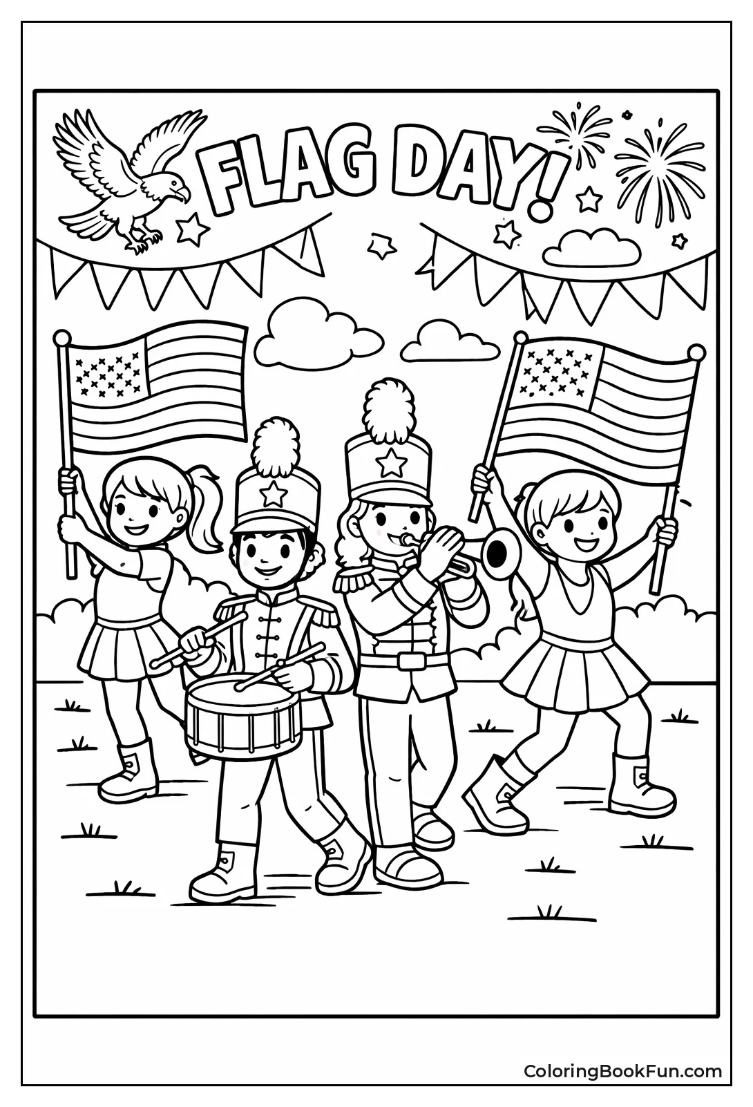 Marching Band Twirls Flags