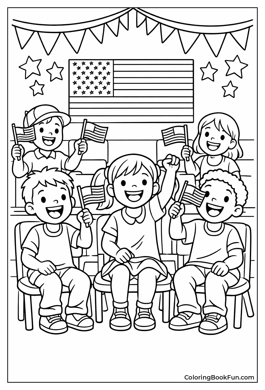 Assembly Kids Hold Flags