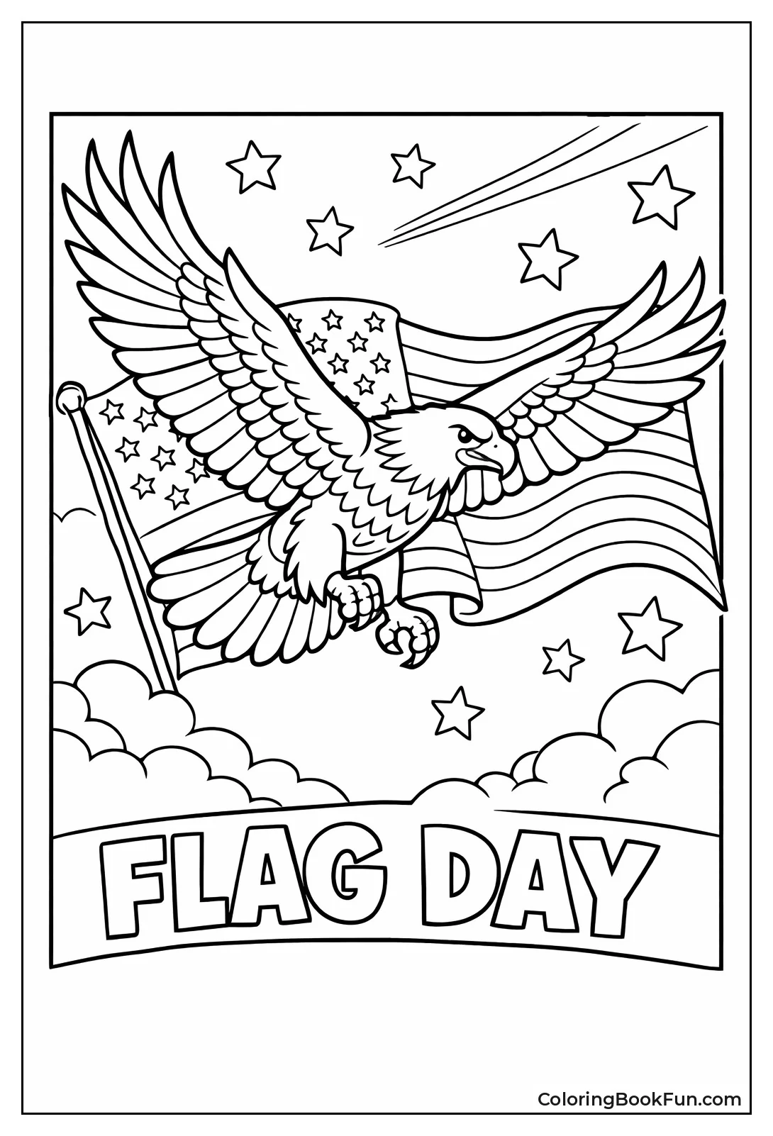 Eagle Soars with Flag