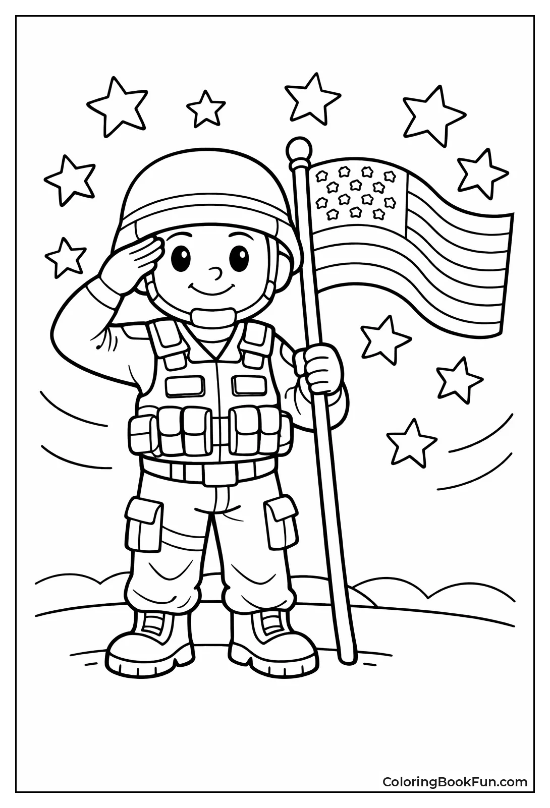 Soldier Holds Waving Flag