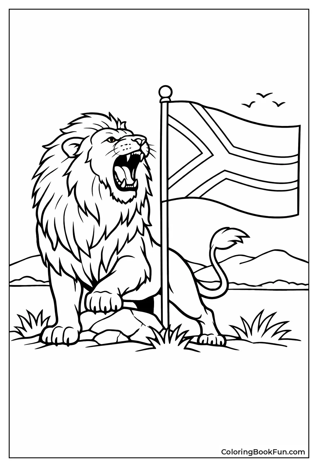 Lion Roars by South African Flag