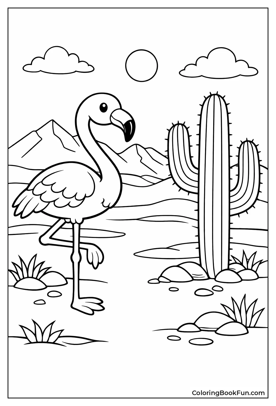 Flamingo near Tall Cactus