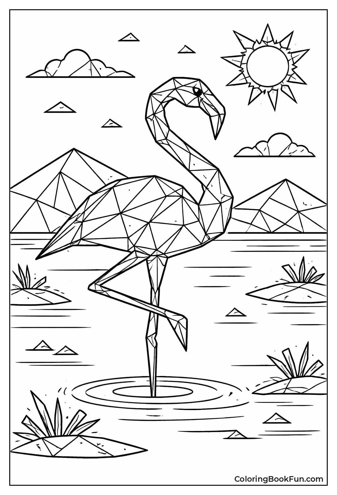 Geometric Triangle Flamingo Shape