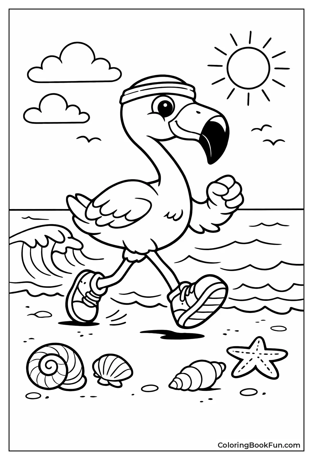 Flamingo Jogs on Beach