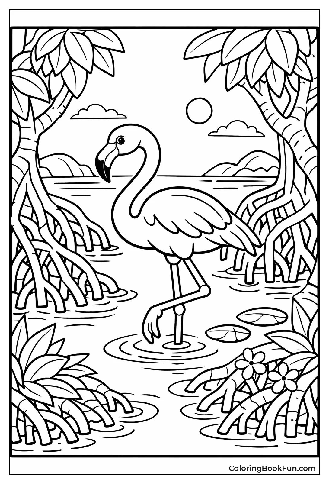 Flamingo Wades in Mangroves