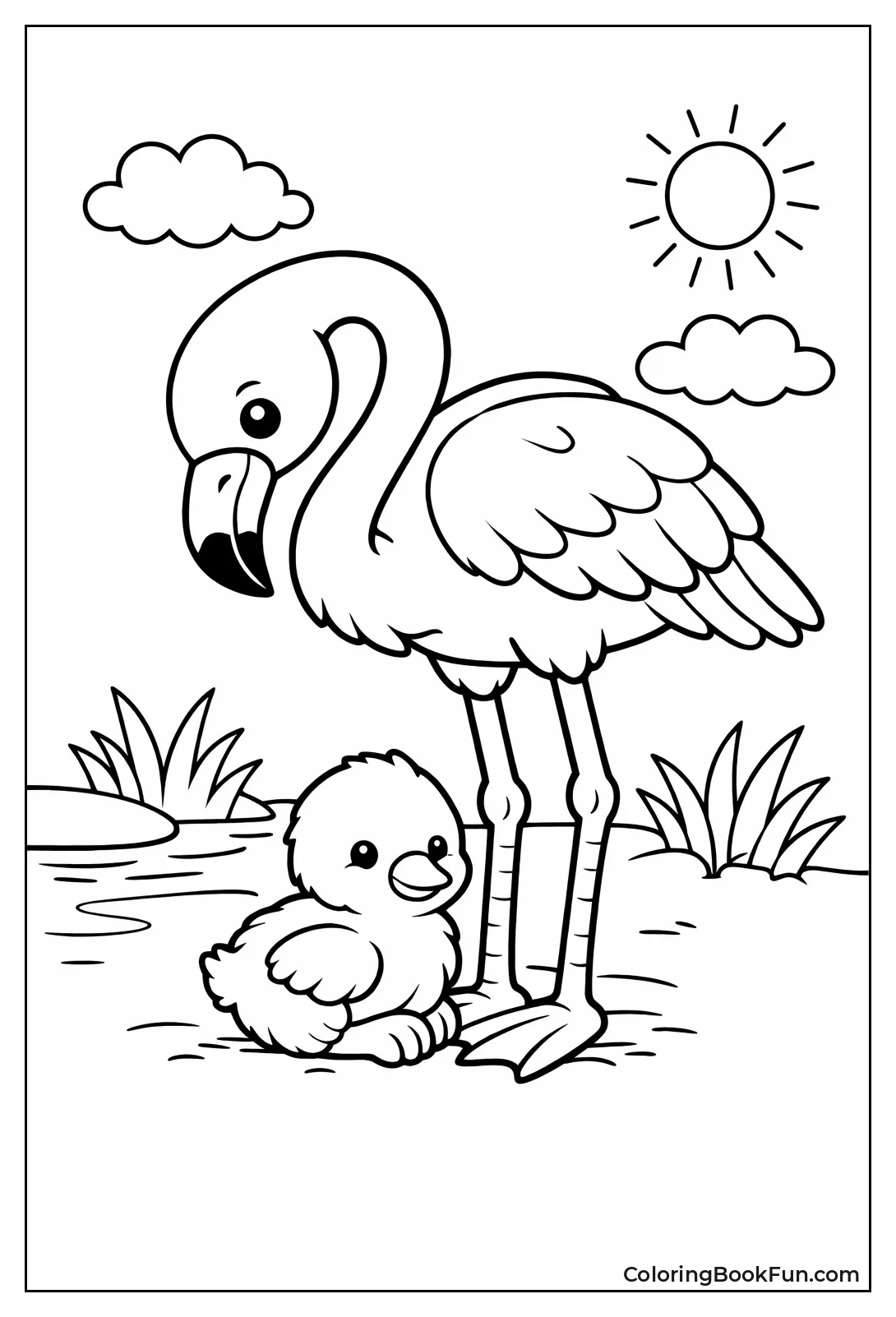 Mother Watches Fluffy Chick