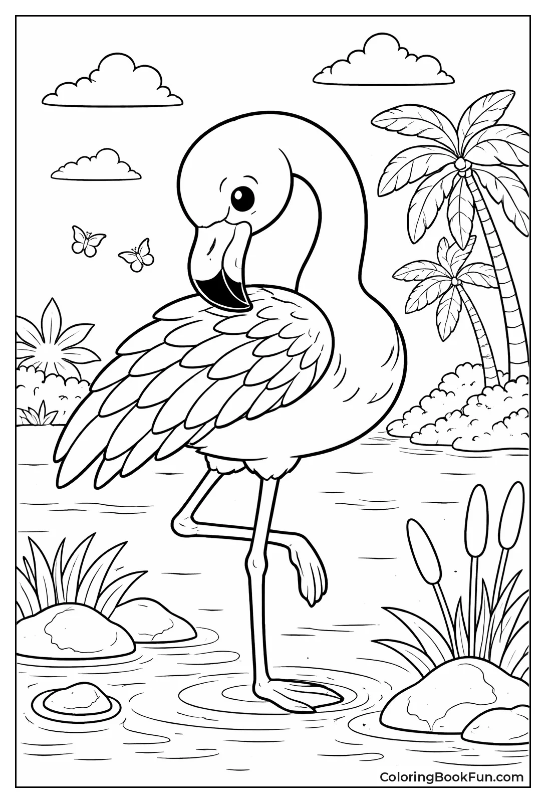 Flamingo Preens Wing Feathers