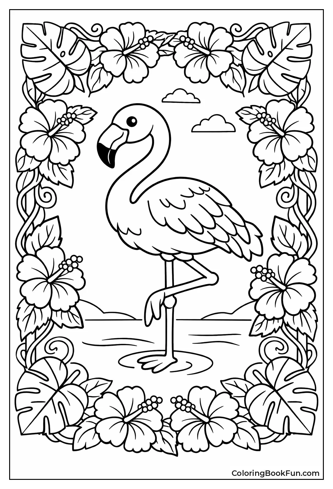 Flamingo Framed by Leaves