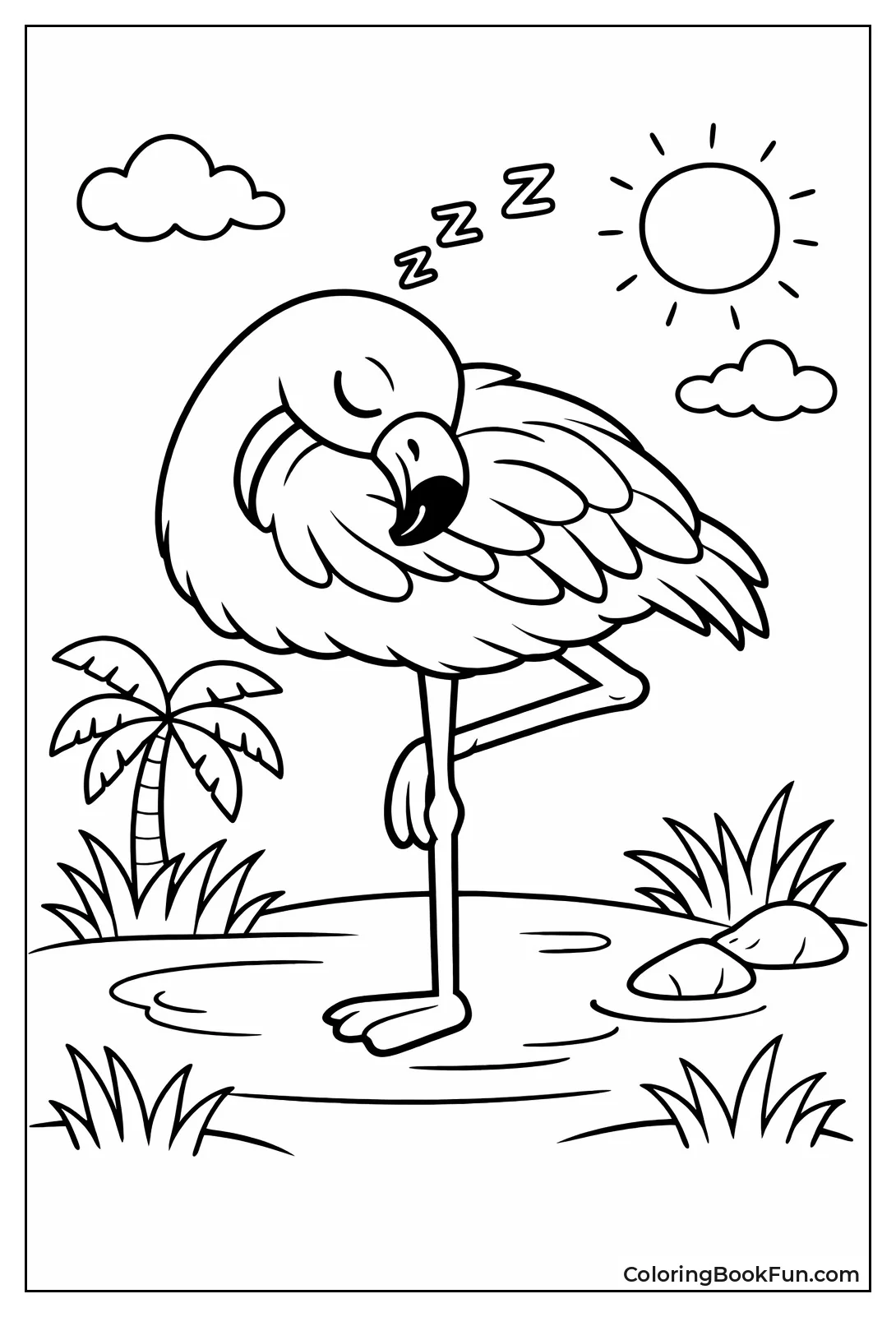 Flamingo Sleeps with Curled Neck