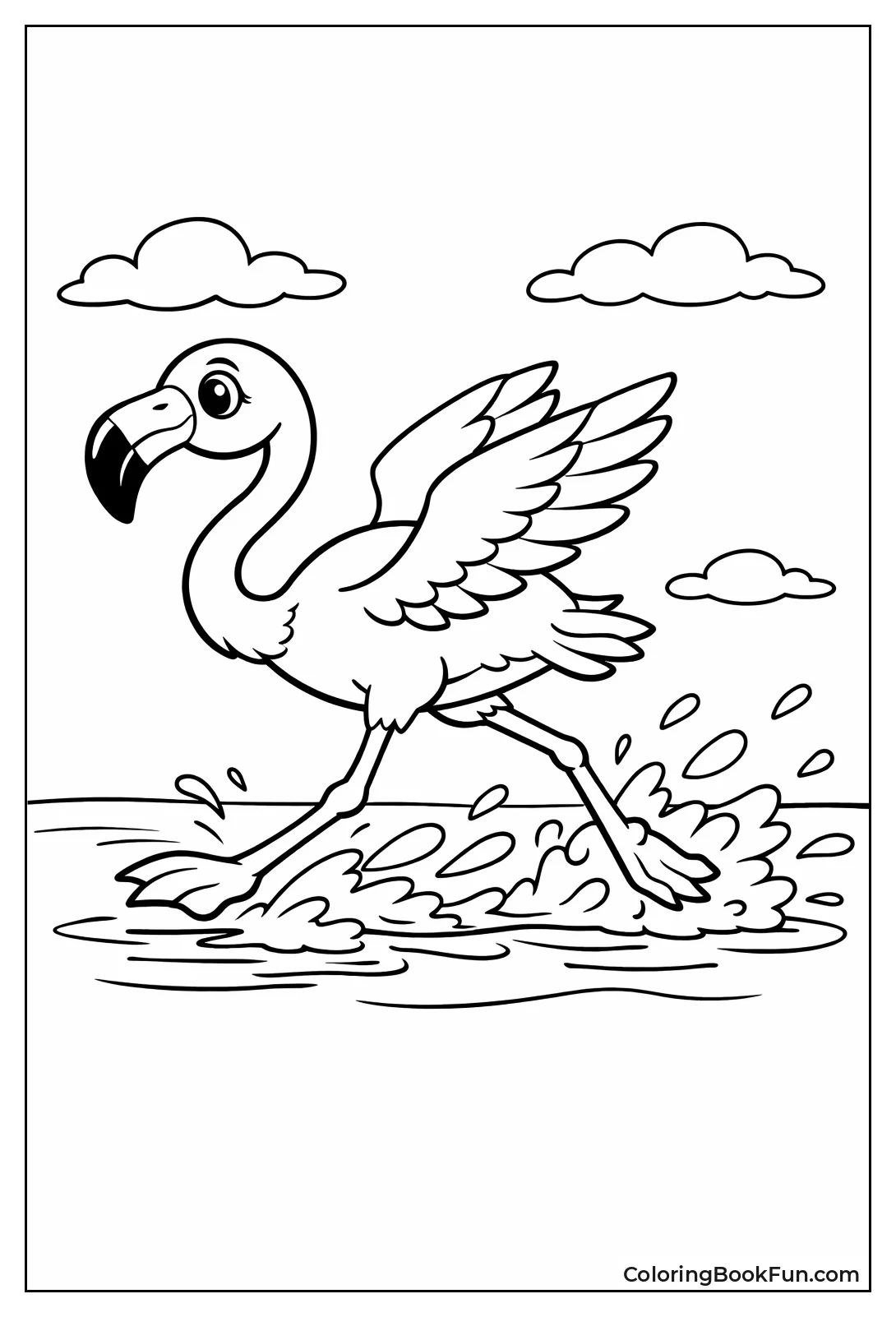 Flamingo Runs for Takeoff