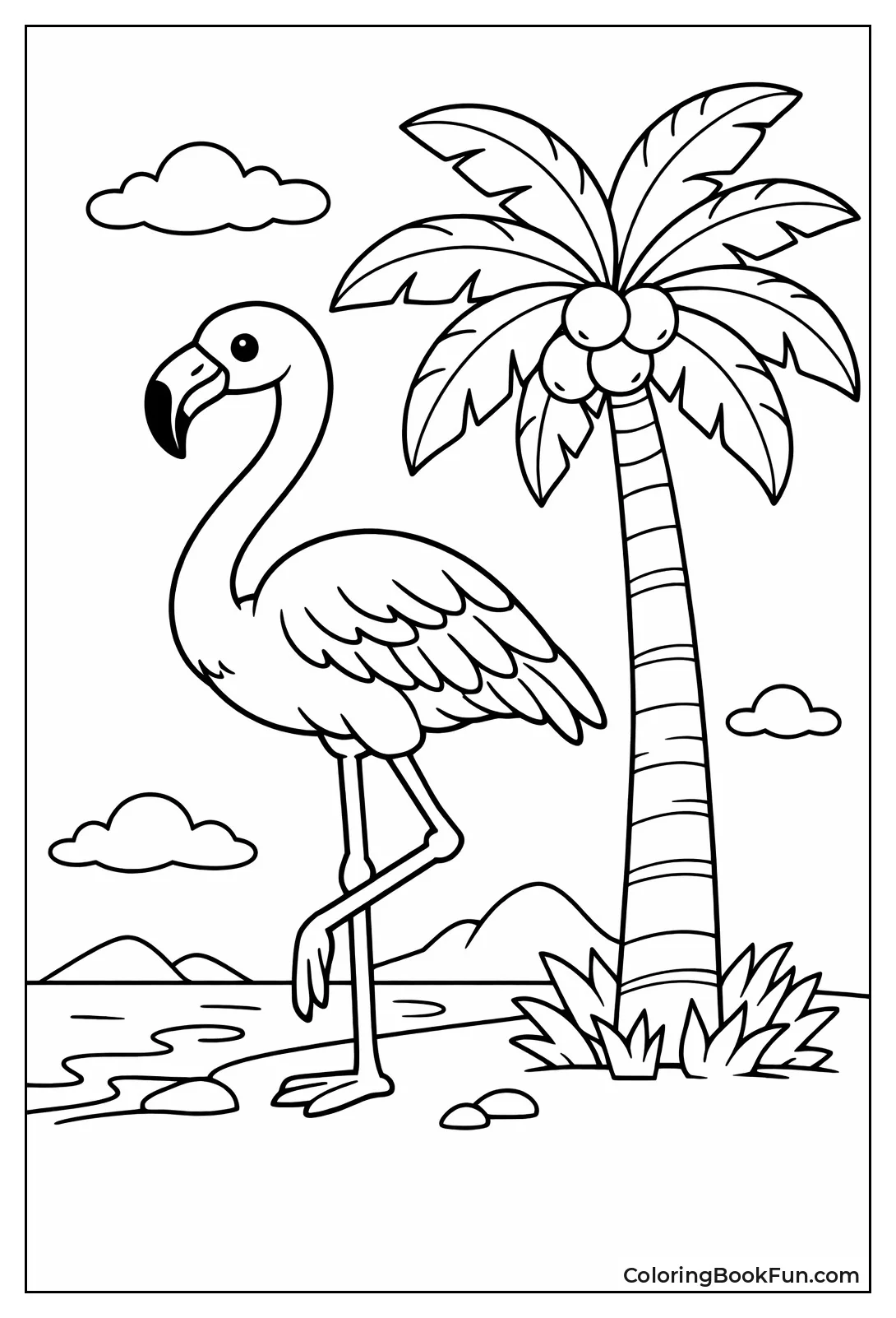 Flamingo Next to Palm Tree