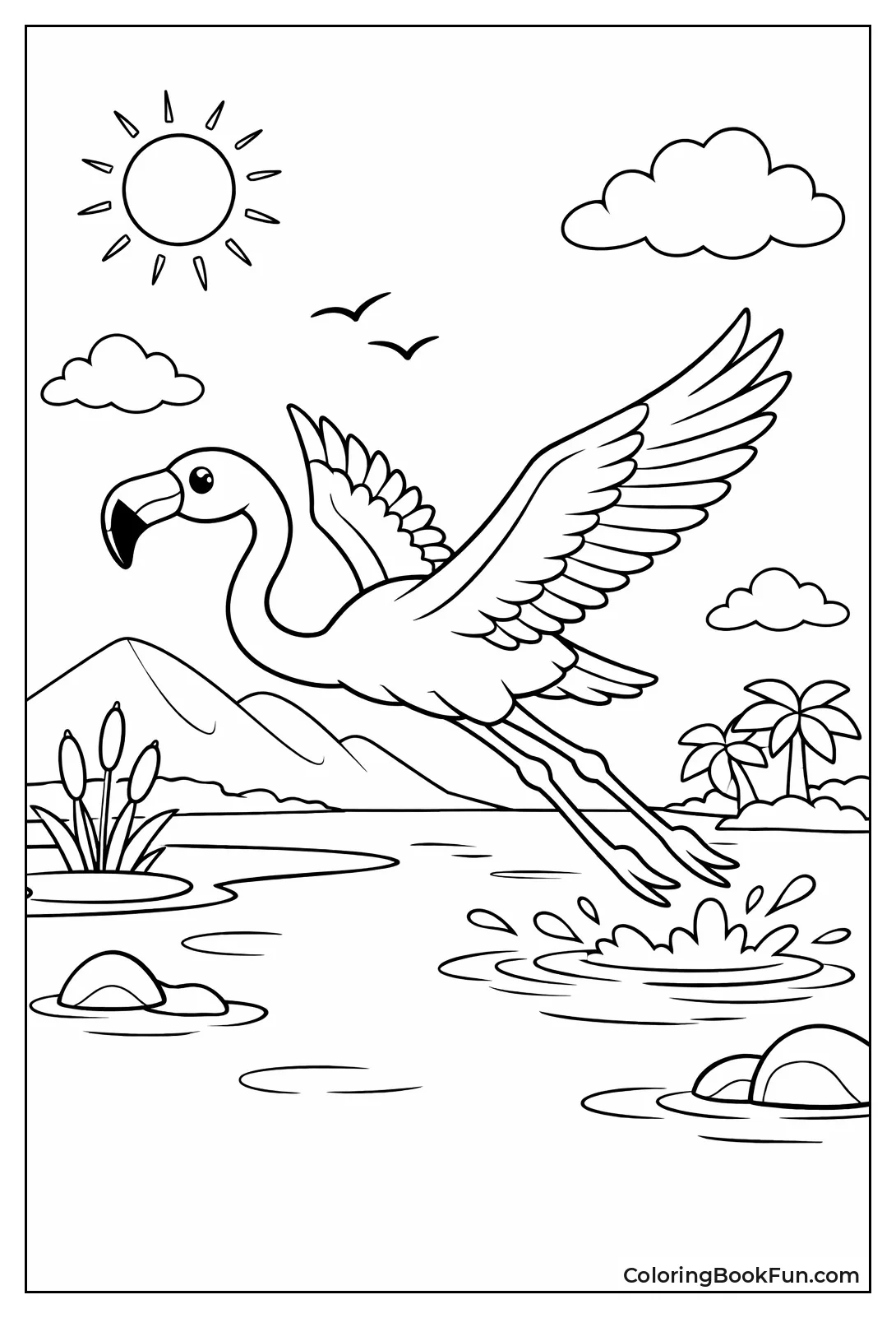 Flamingo Spreads Wings Flying