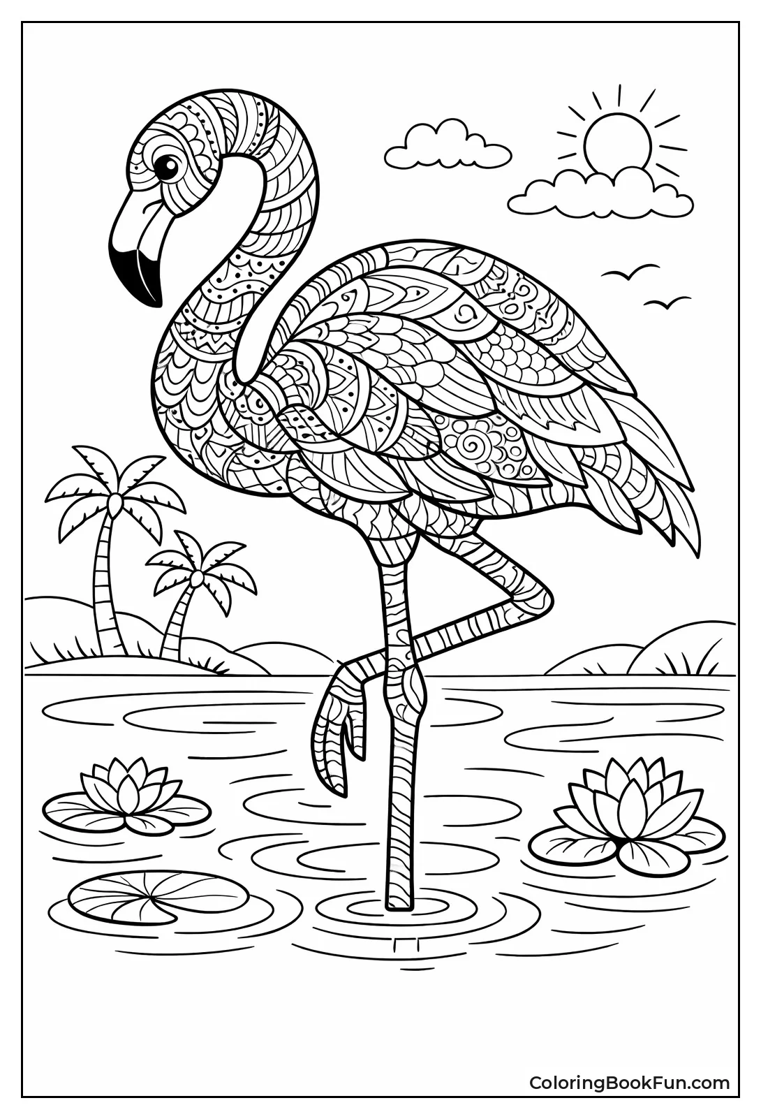 Zentangle Patterned Flamingo Feathers