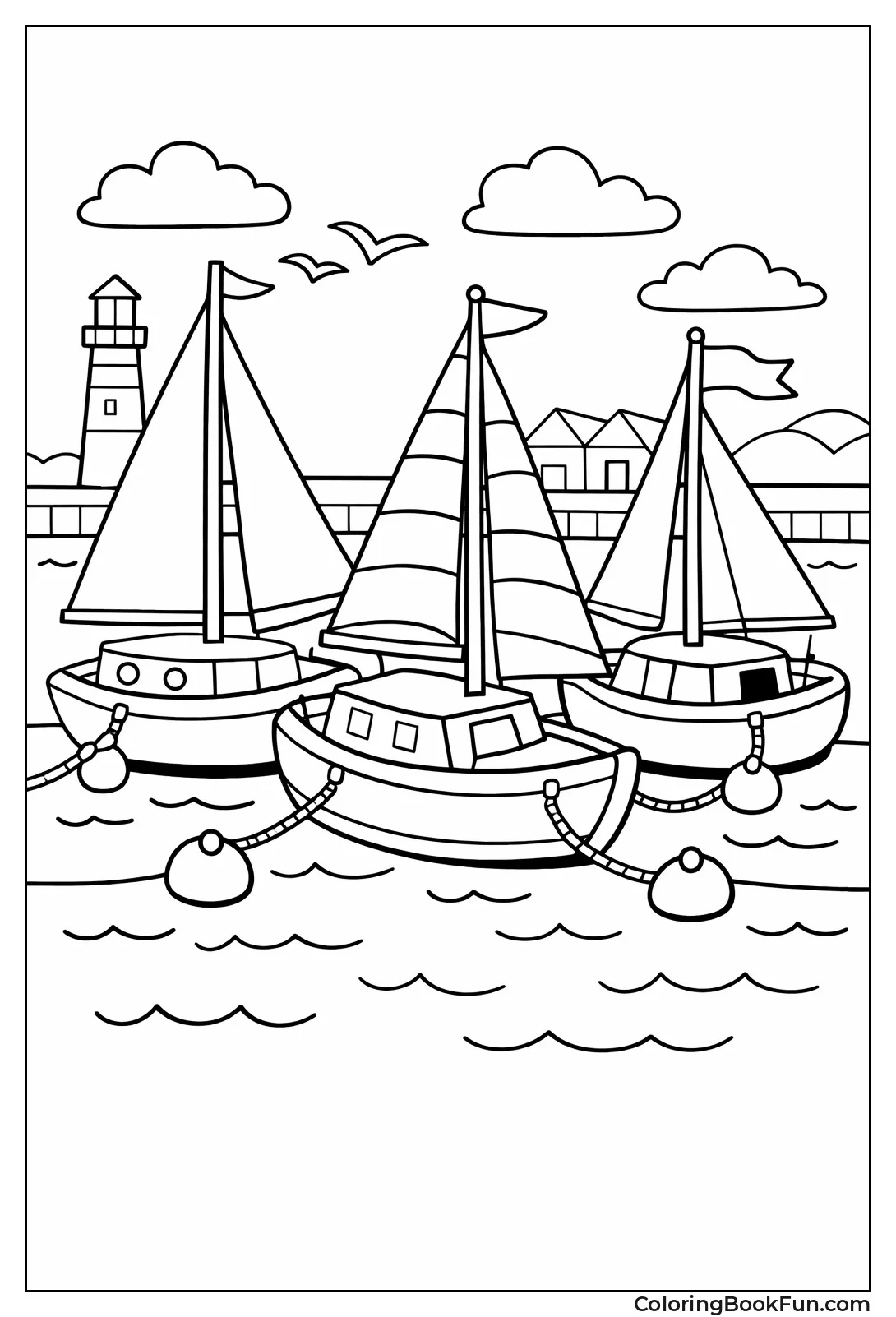 Sailboats in Busy Harbor