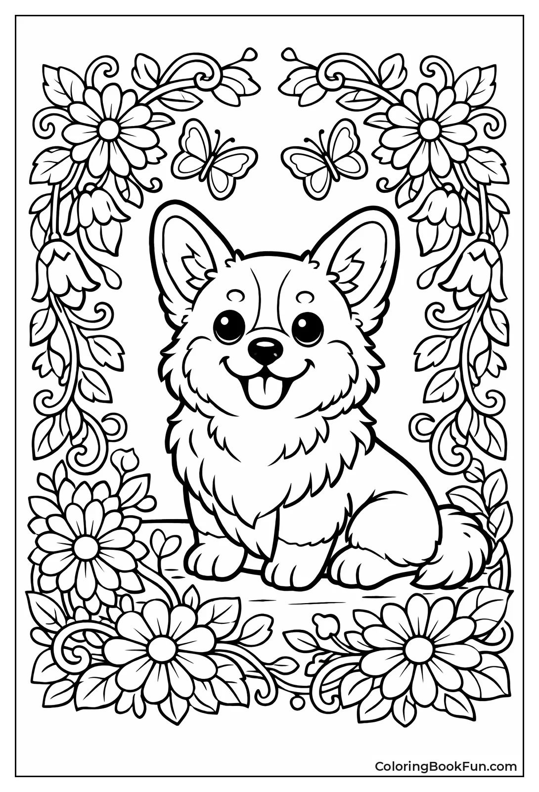 Floral Border Corgi