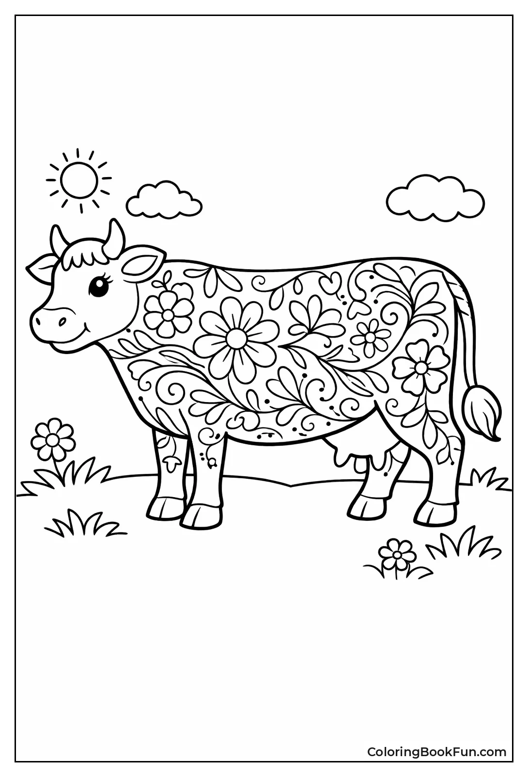 Floral Patterned Cow Profile