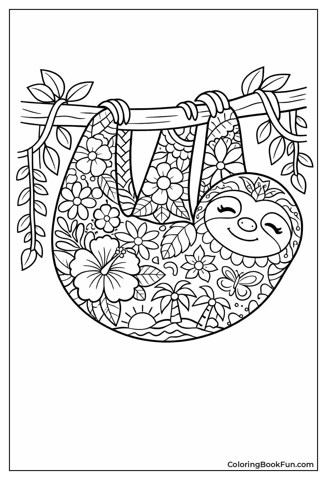 Floral Patterned Sloth Silhouette