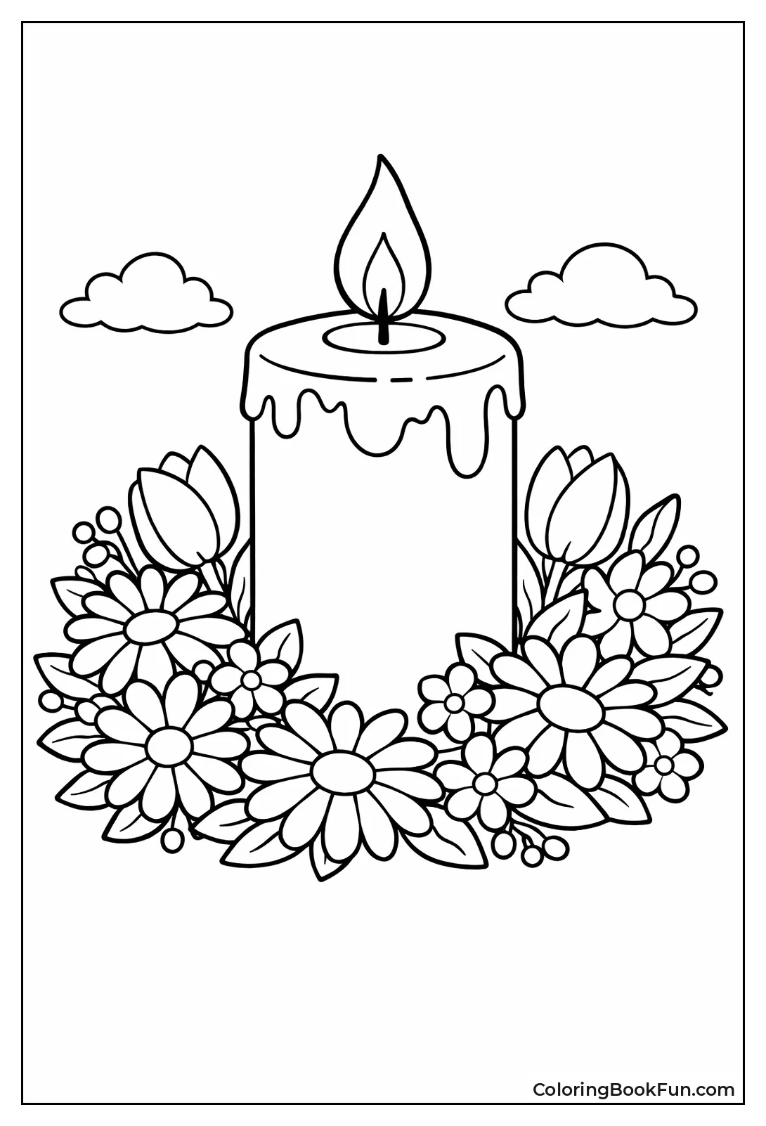 Pillar Candle in Flower Wreath