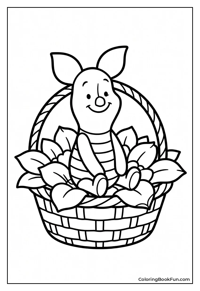 Piglet Sits in Basket