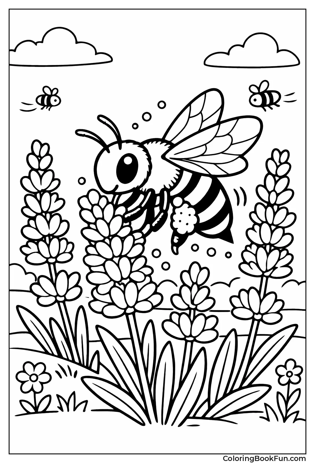 Bee Pollinating Lavender Flowers