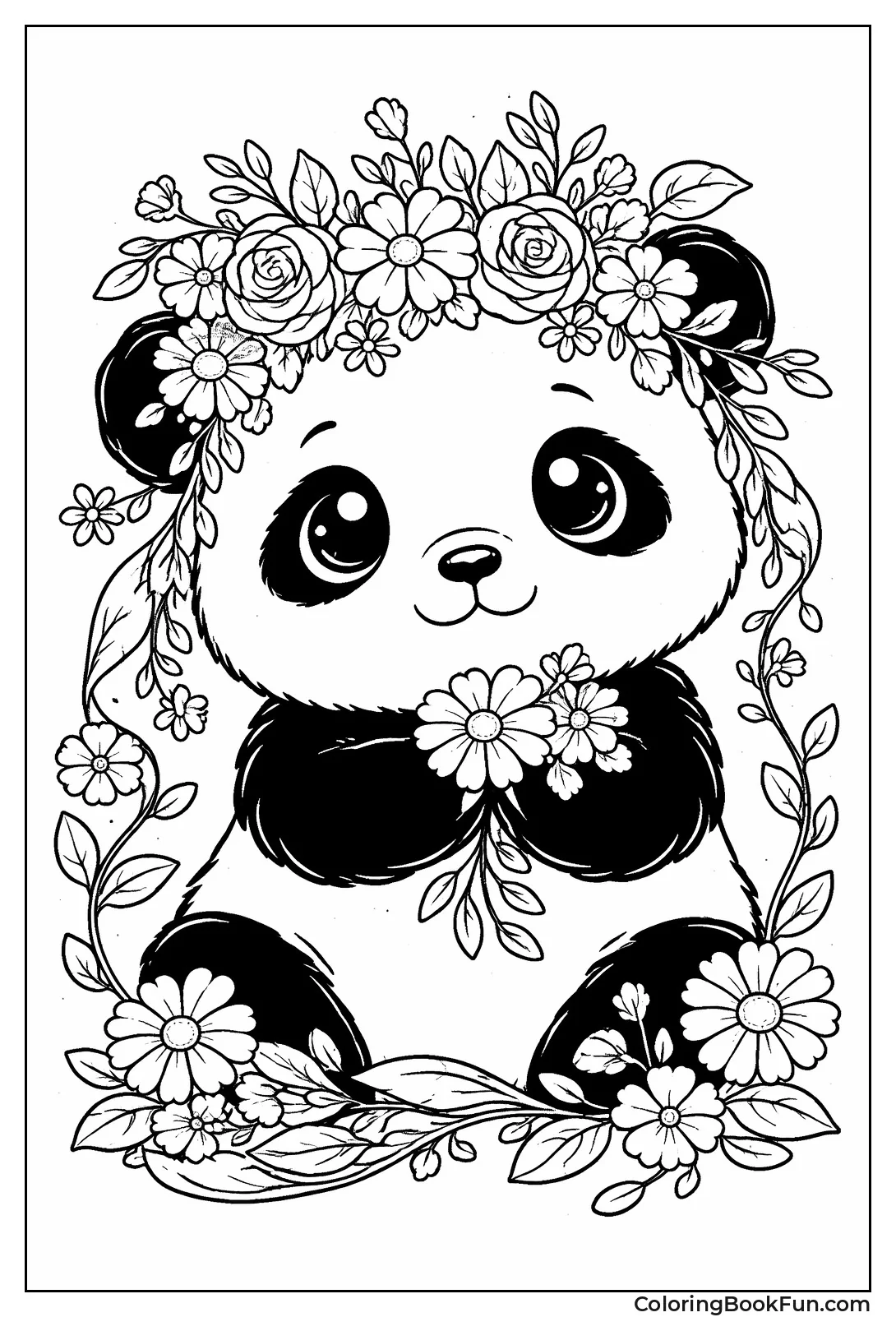 Panda Wearing Flower Crown