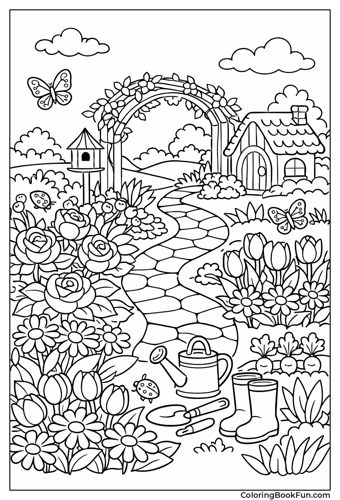 Roses and Daisies Bloom in Beds