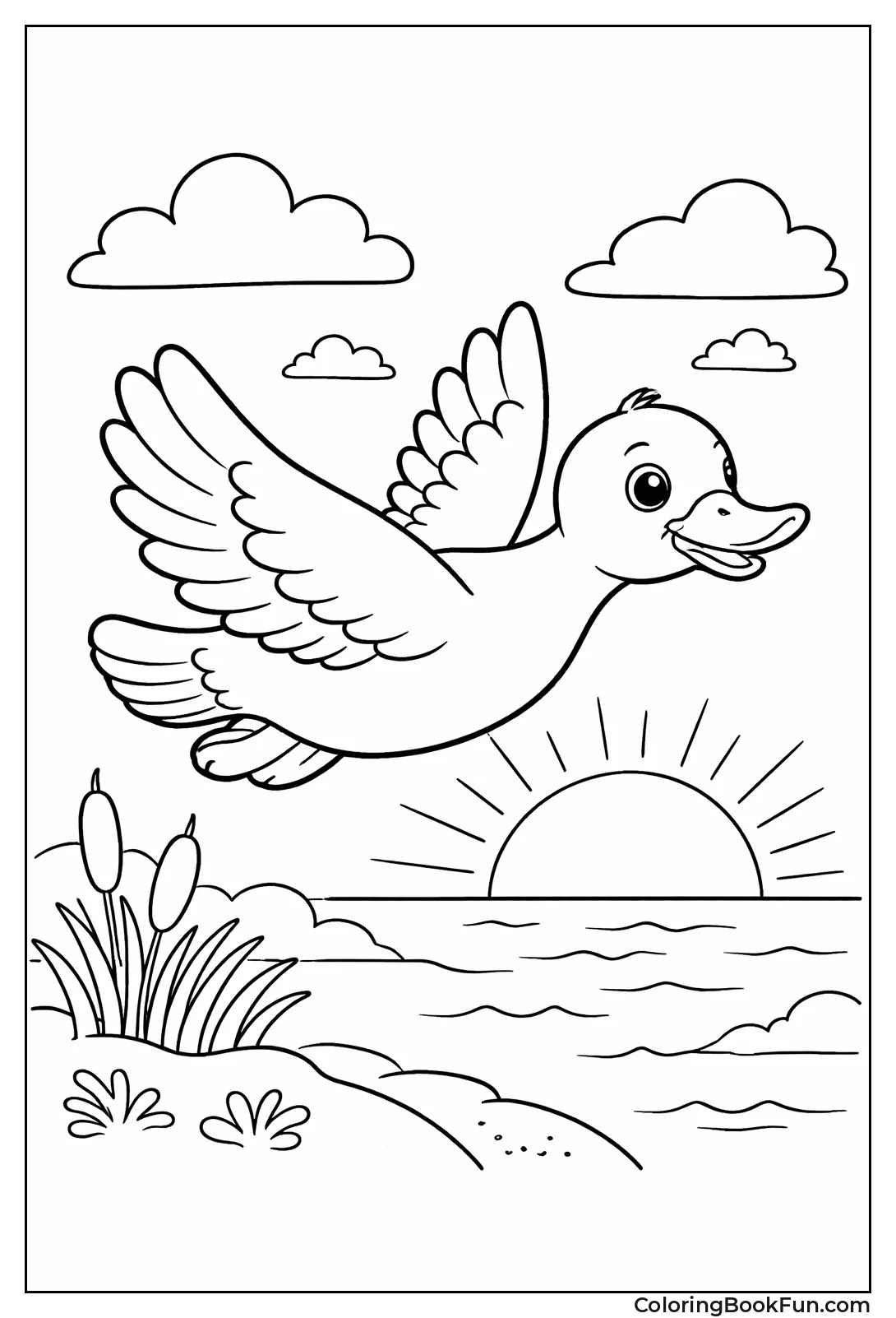 Flying Duck Silhouette Sunset