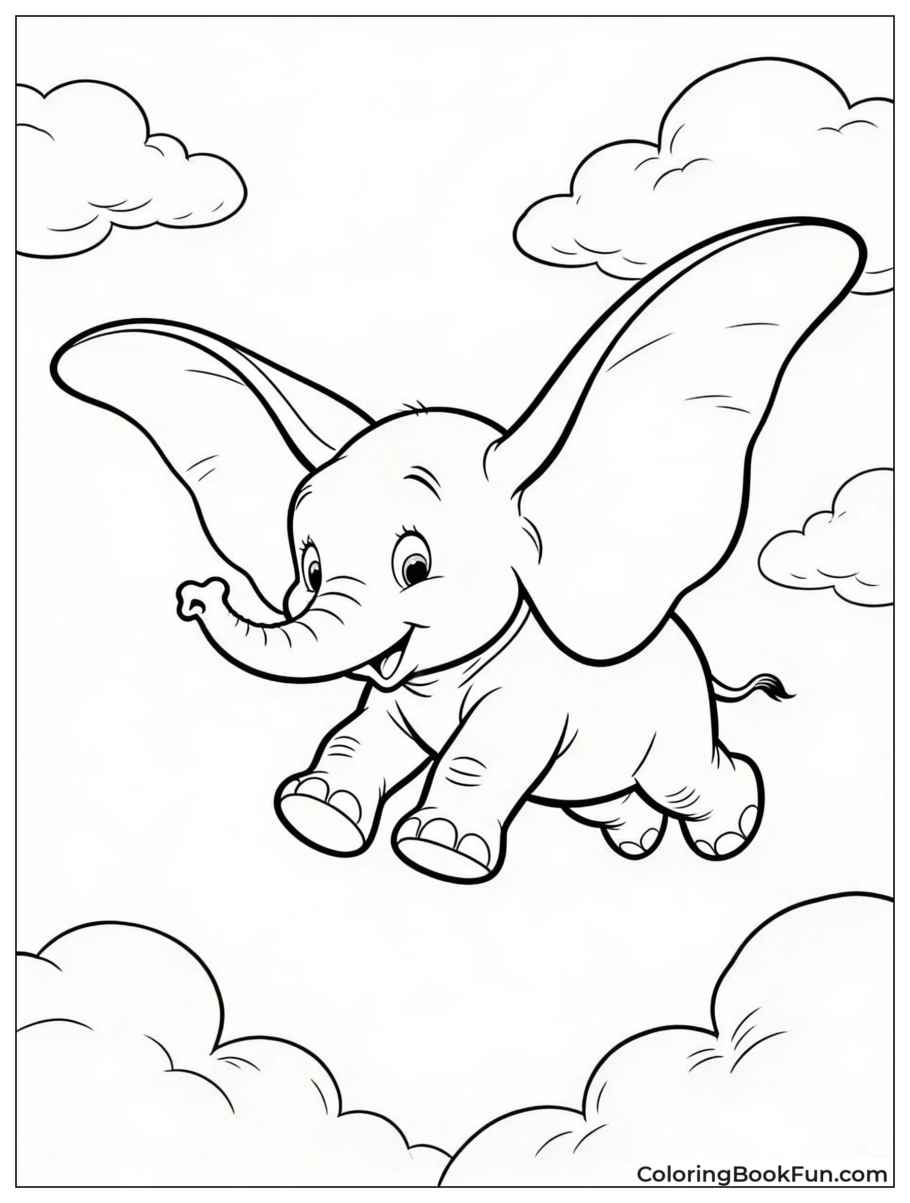 Dumbo Flying through Fluffy Clouds