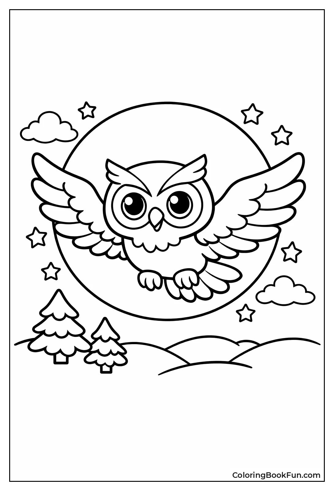 Owl Flies by Moon