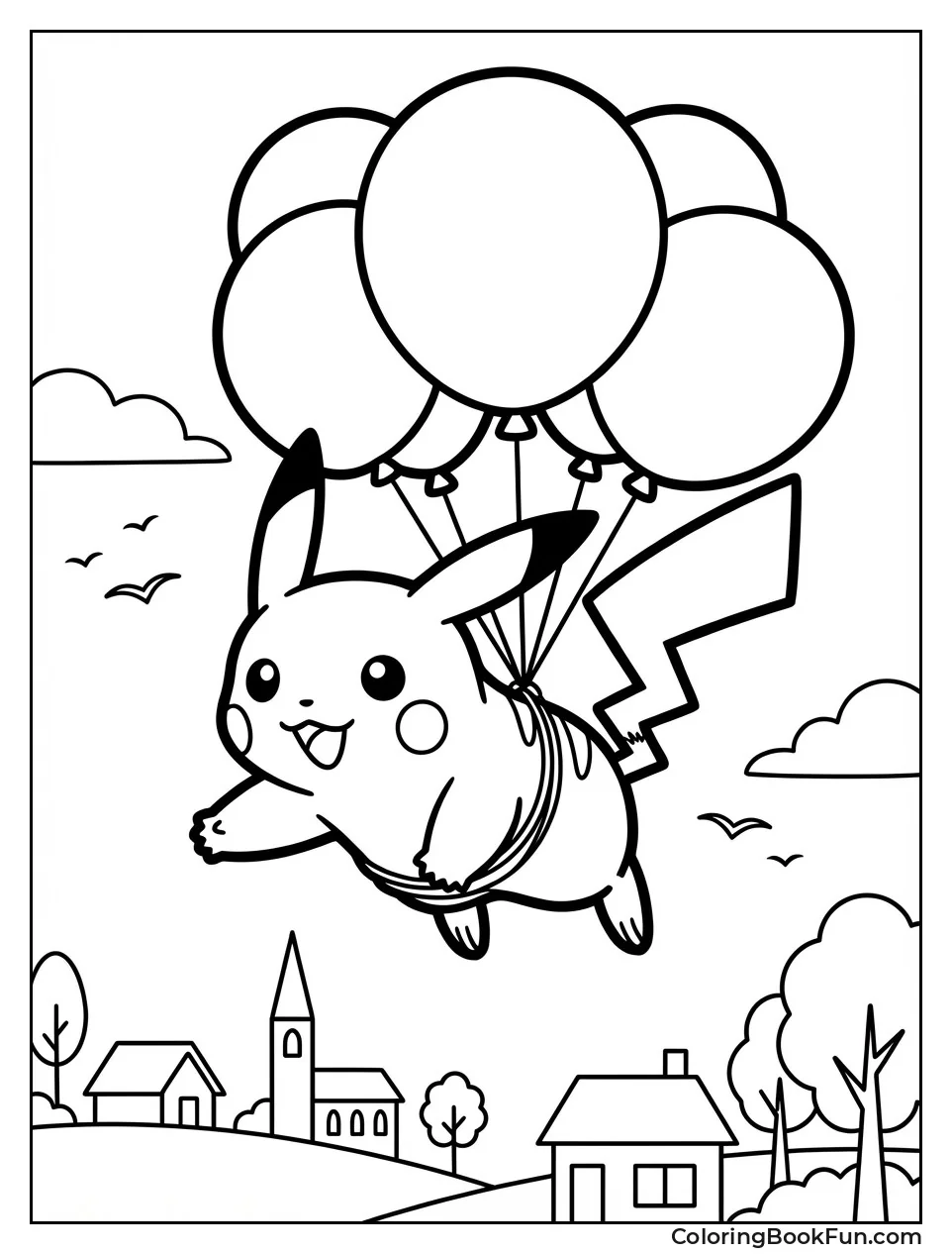 Pikachu Flies with Balloons
